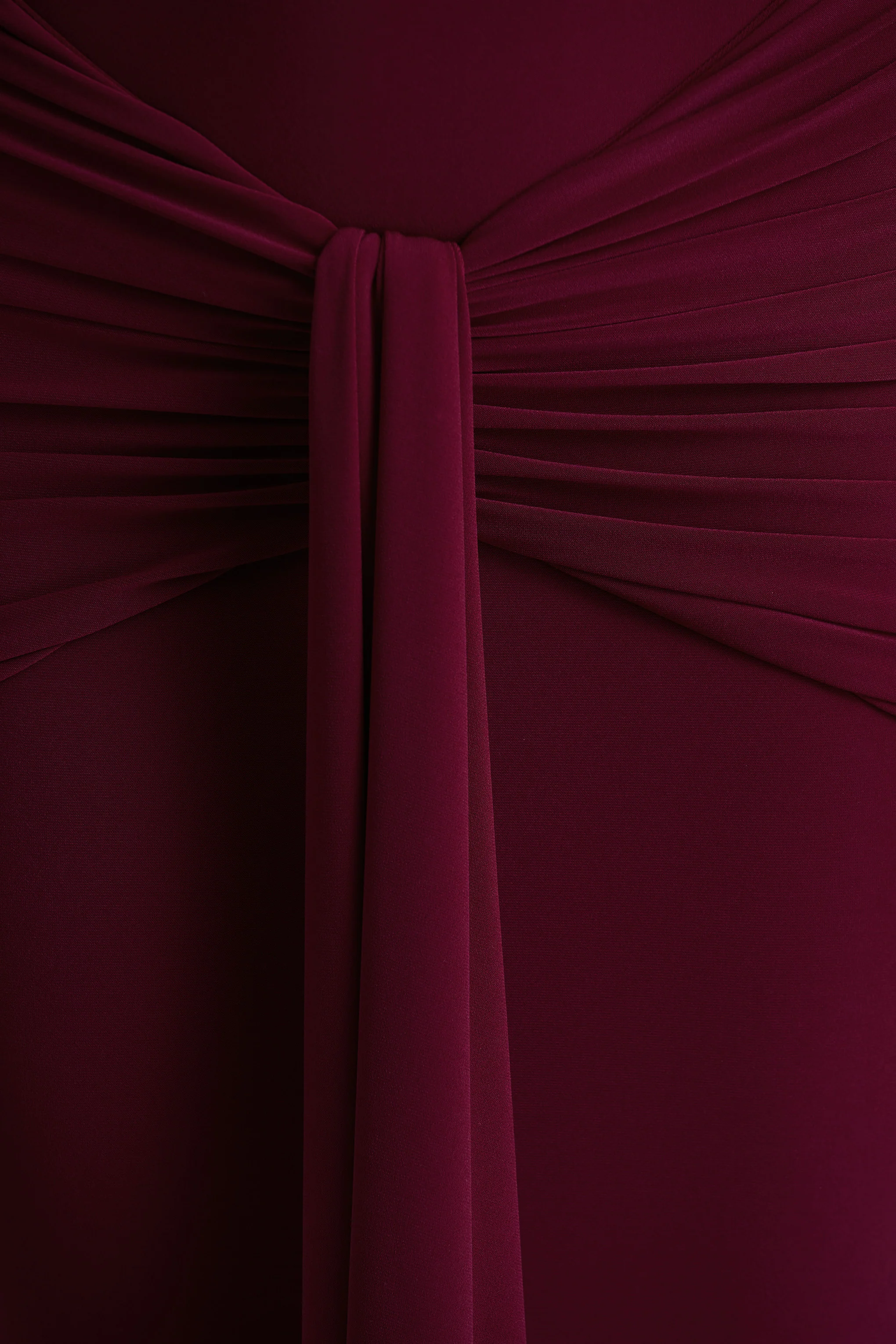 Envisioned | Burgundy Bardot-Neck Maxi Dress With Gathered And Drape Detail