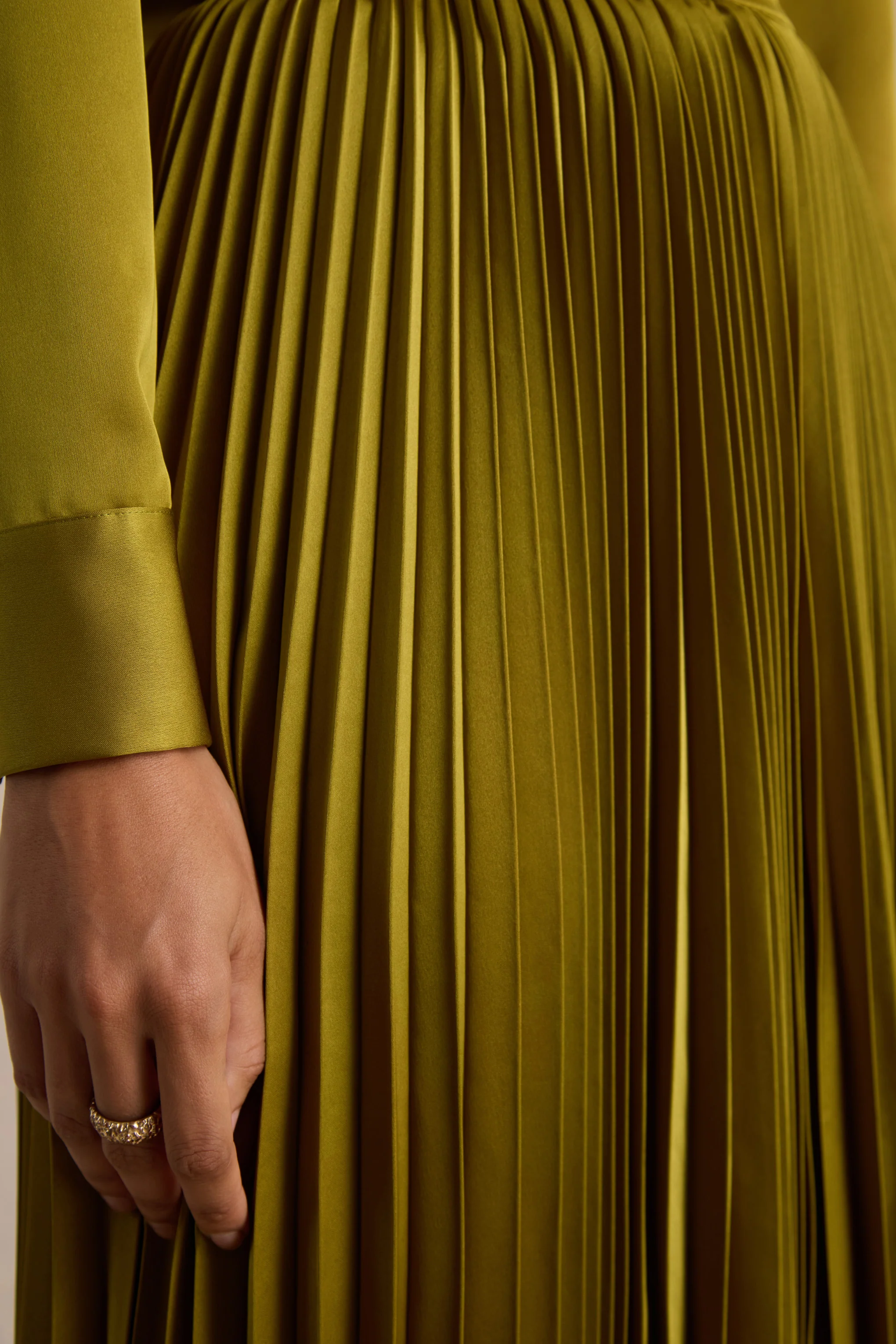 Naxos | Olive Satin Maxi Shirt Dress