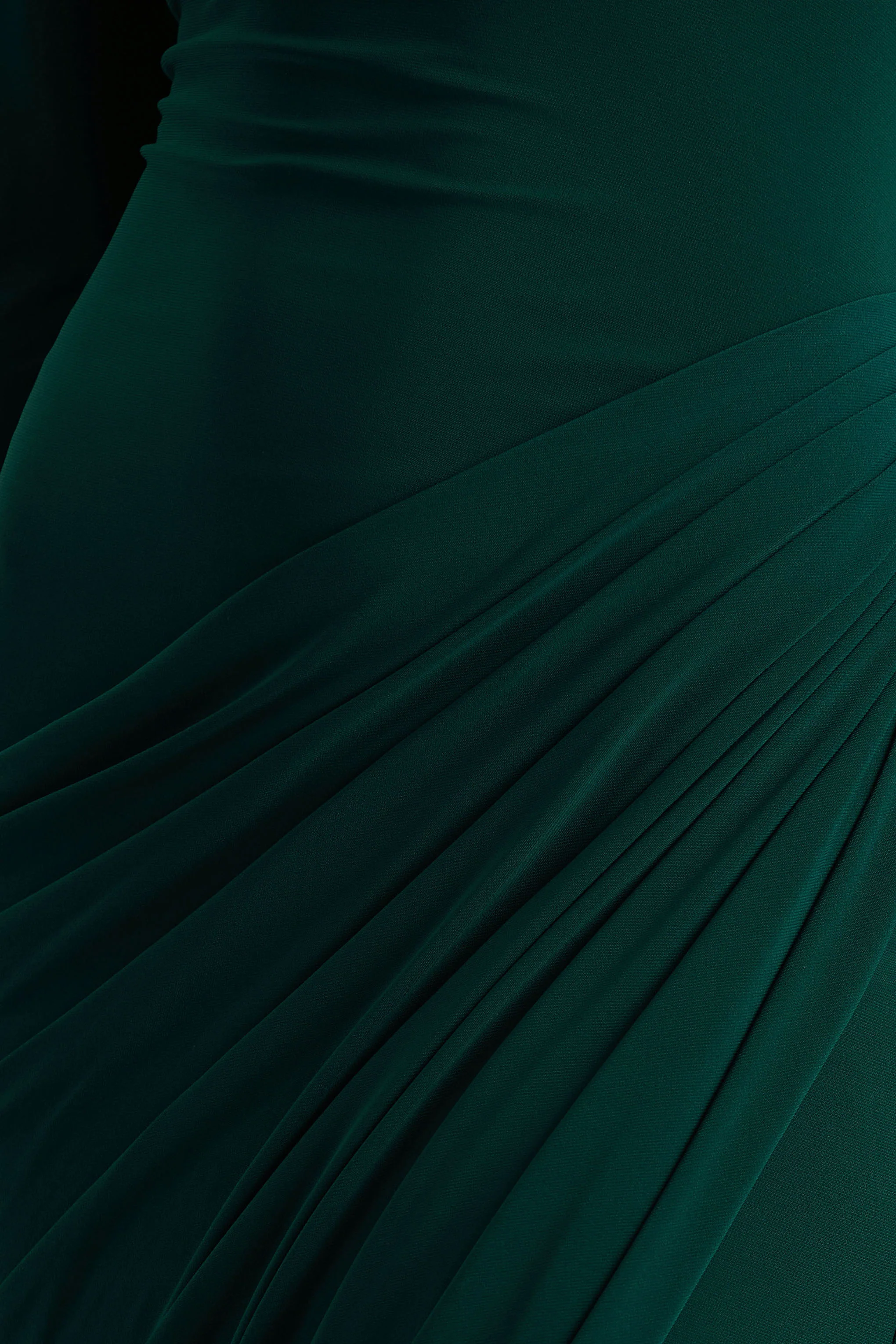 Betsy | Bottle Green High-Neck Maxi Dress With Front Split And Ruched Detailing