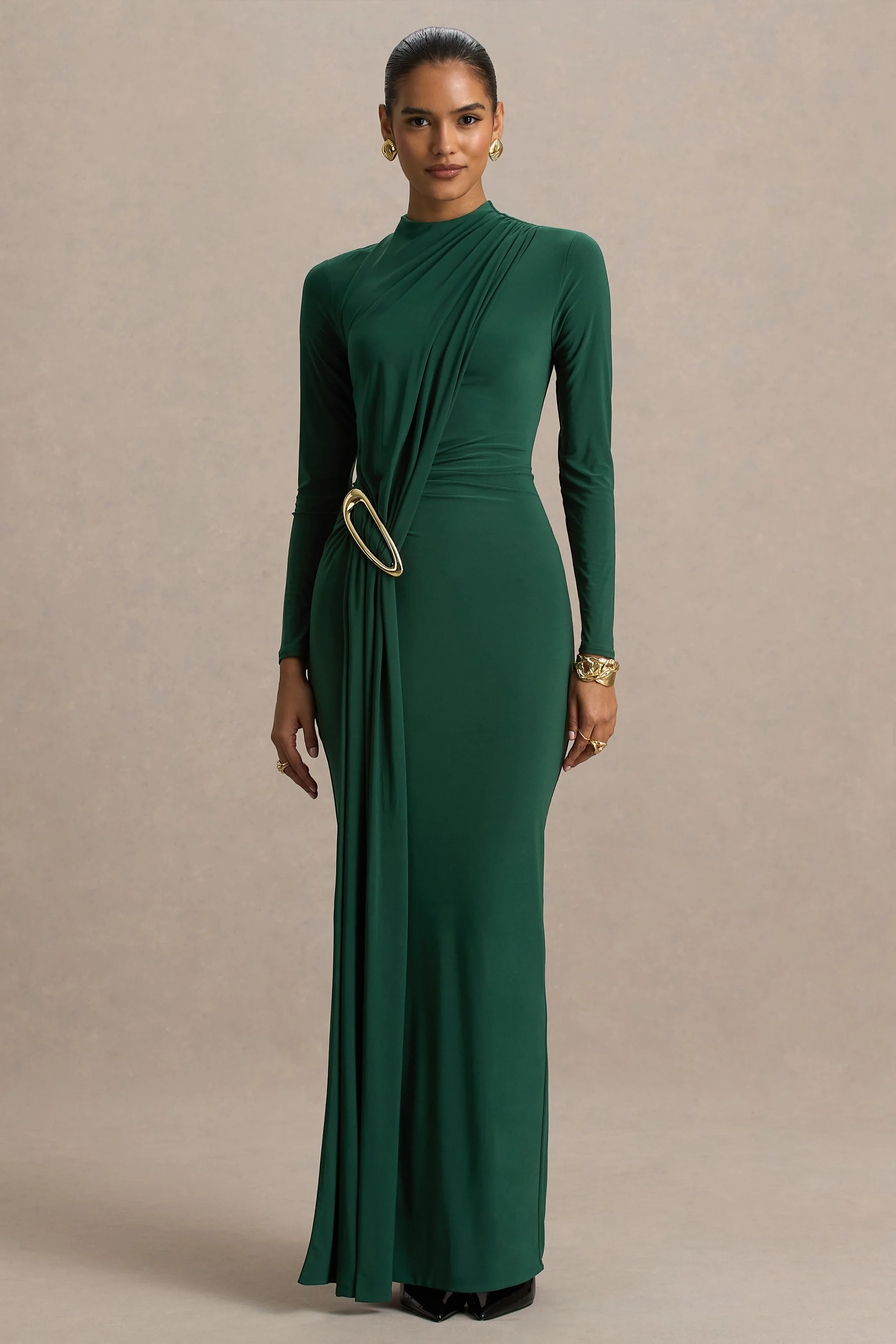 Zadie | Teal High-Neck Maxi Dress With Gathered-Detail