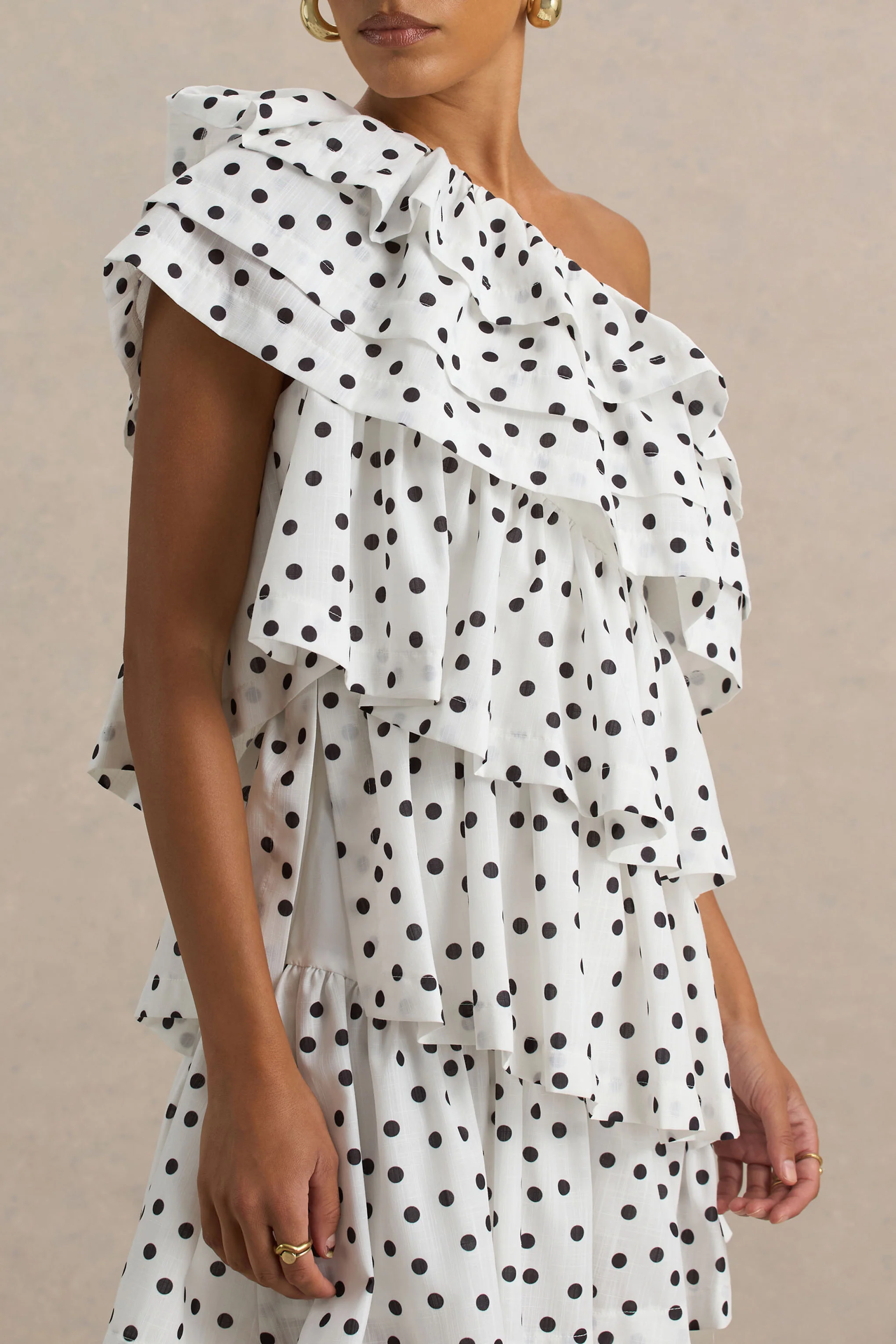 Orla | White Polka Dot Asymmetric Ruffled Mini Dress