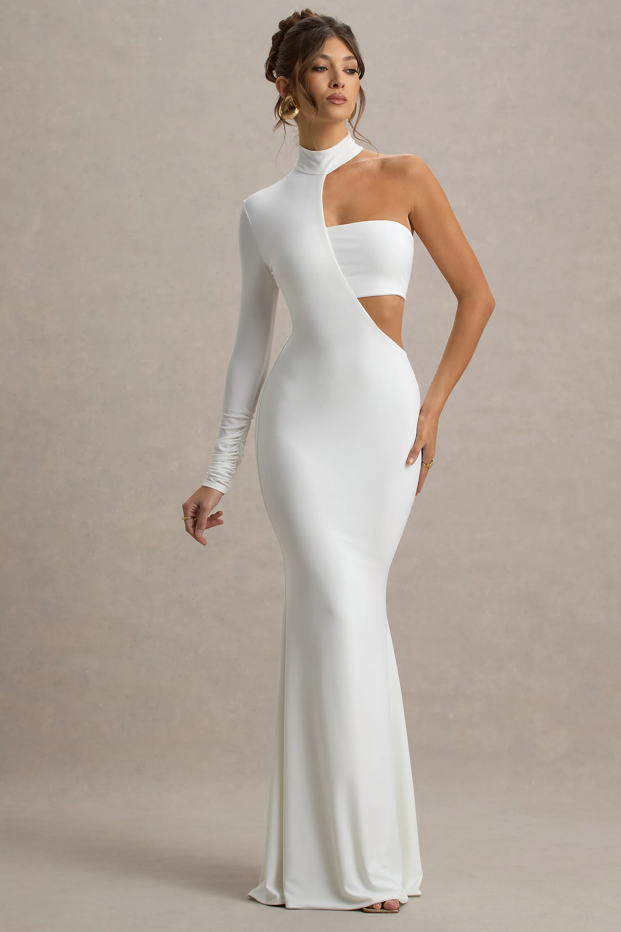Socialite | White One-Sleeve Cut-Out Maxi Dress