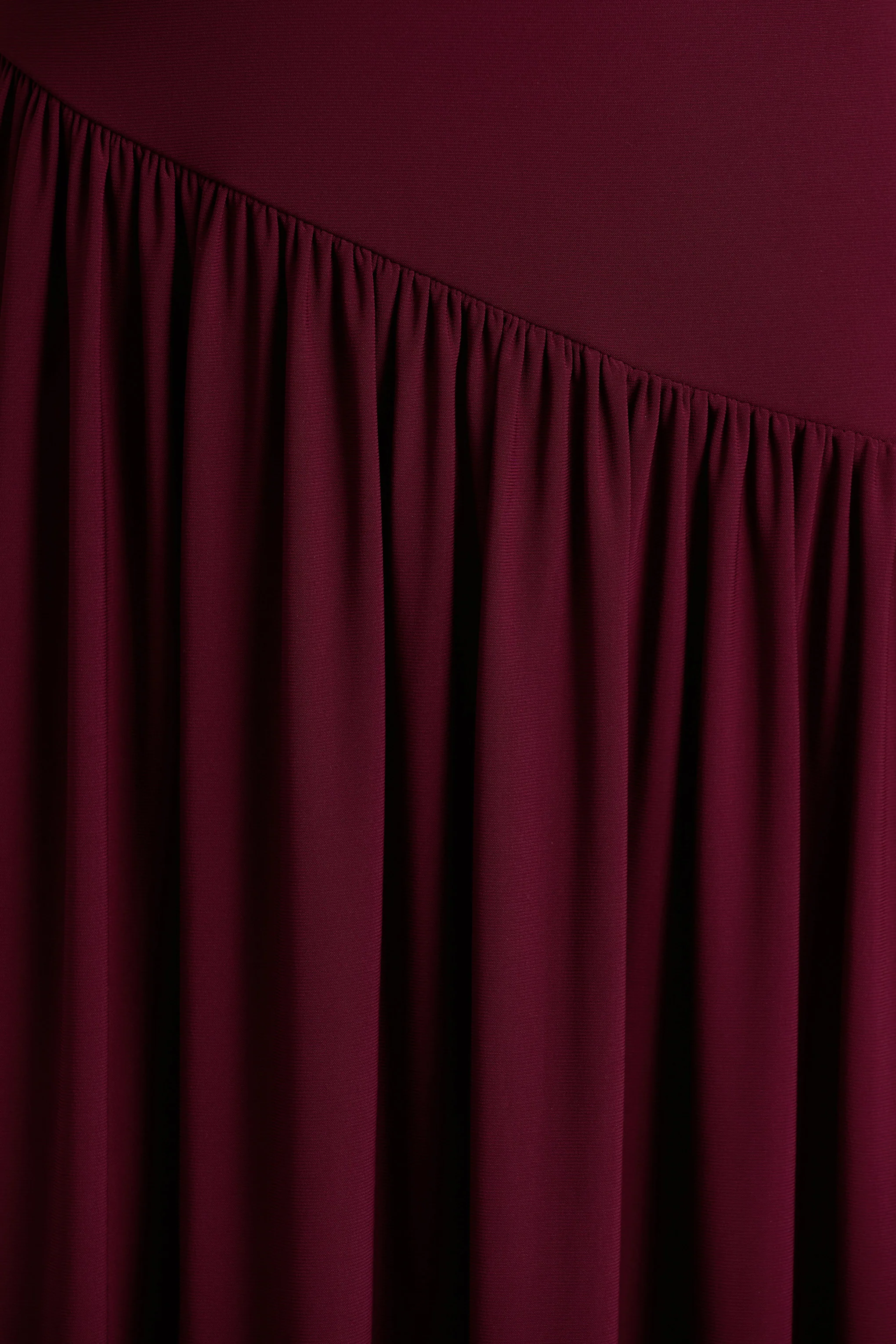 Kelsey | Burgundy Asymmetric-Neck Maxi Dress With Ruched Detailing