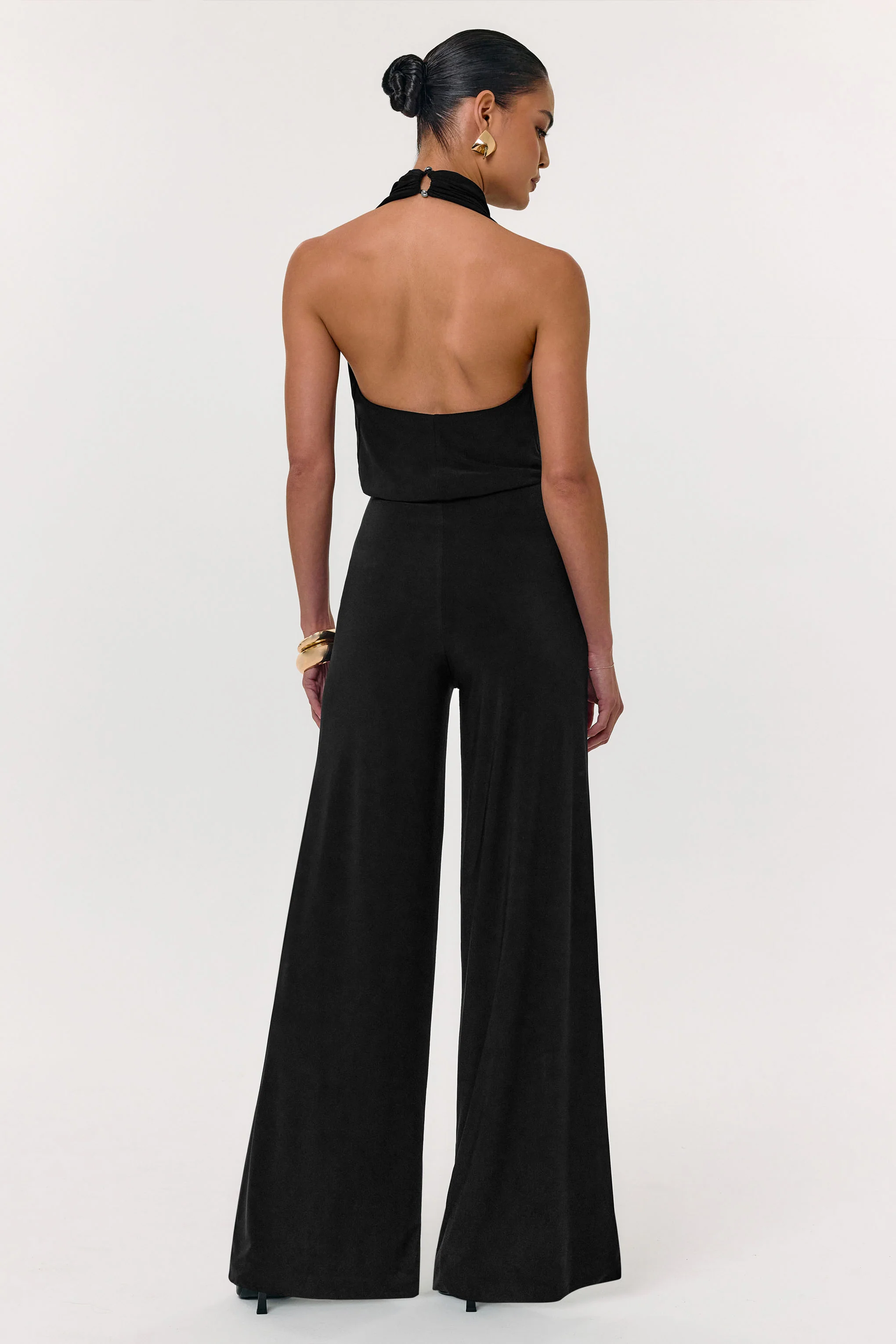 Asha | Black High-Neck Jumpsuit With Ruched Detail