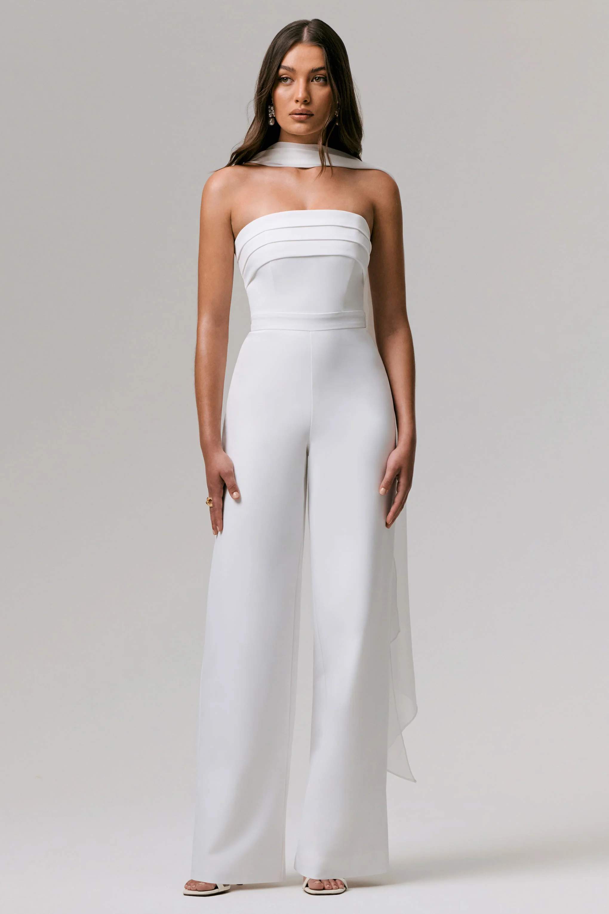 Enchanted | White High-Neck Jumpsuit With Scarf