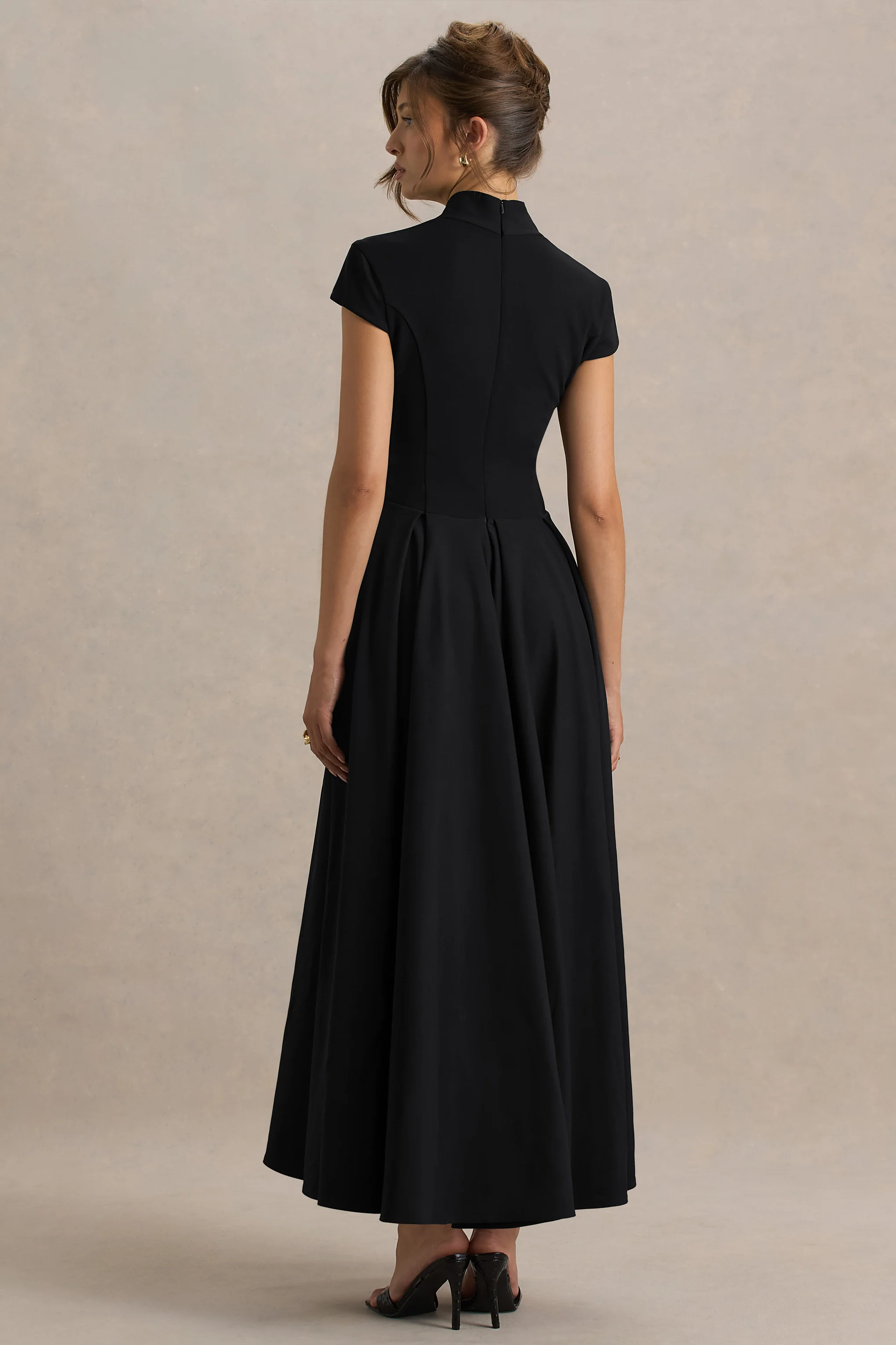 Scarlett | Black Asymmetric-Neck Maxi Dress