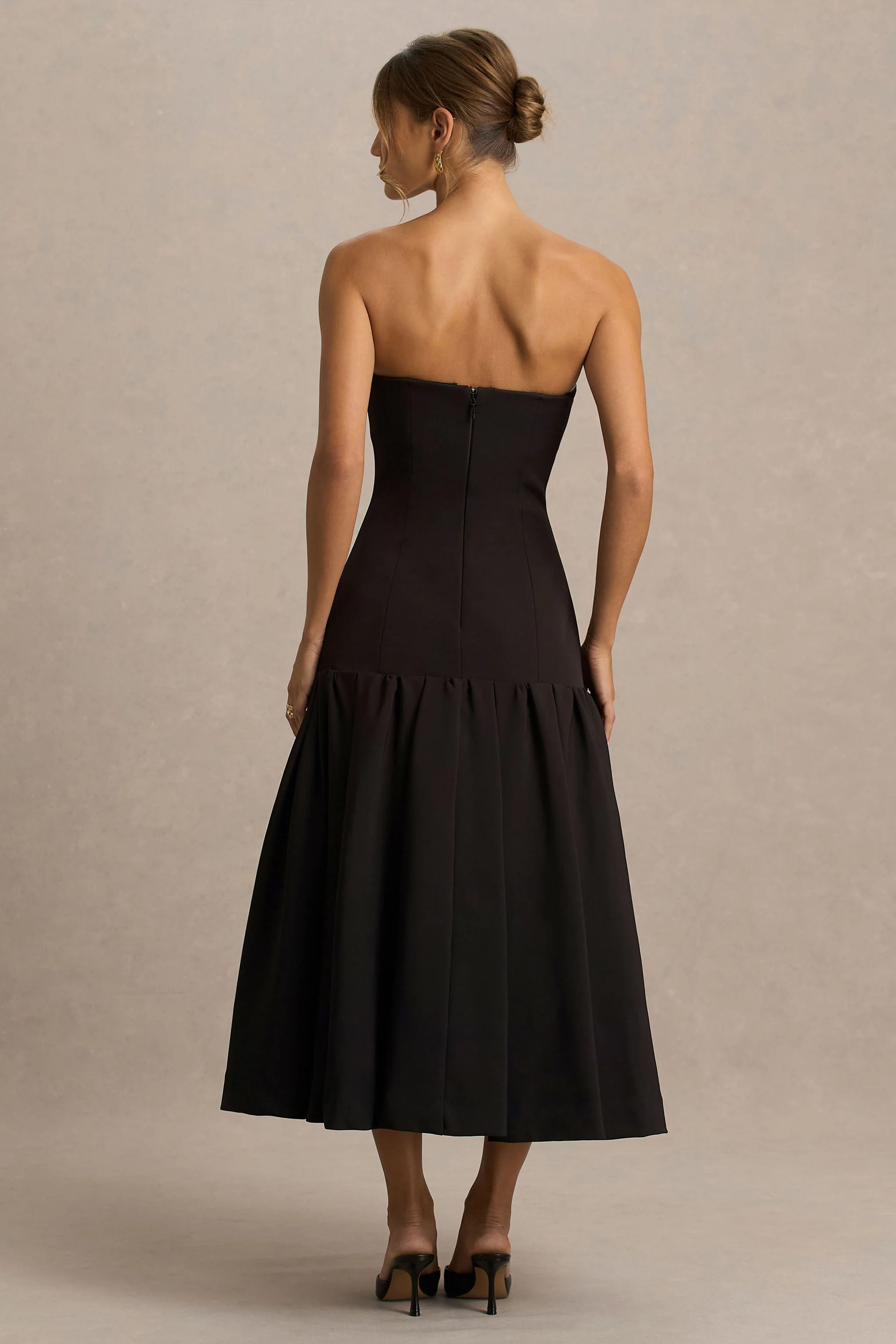 Briella | Black Bandeau Maxi Dress With Gold-Button Detailing