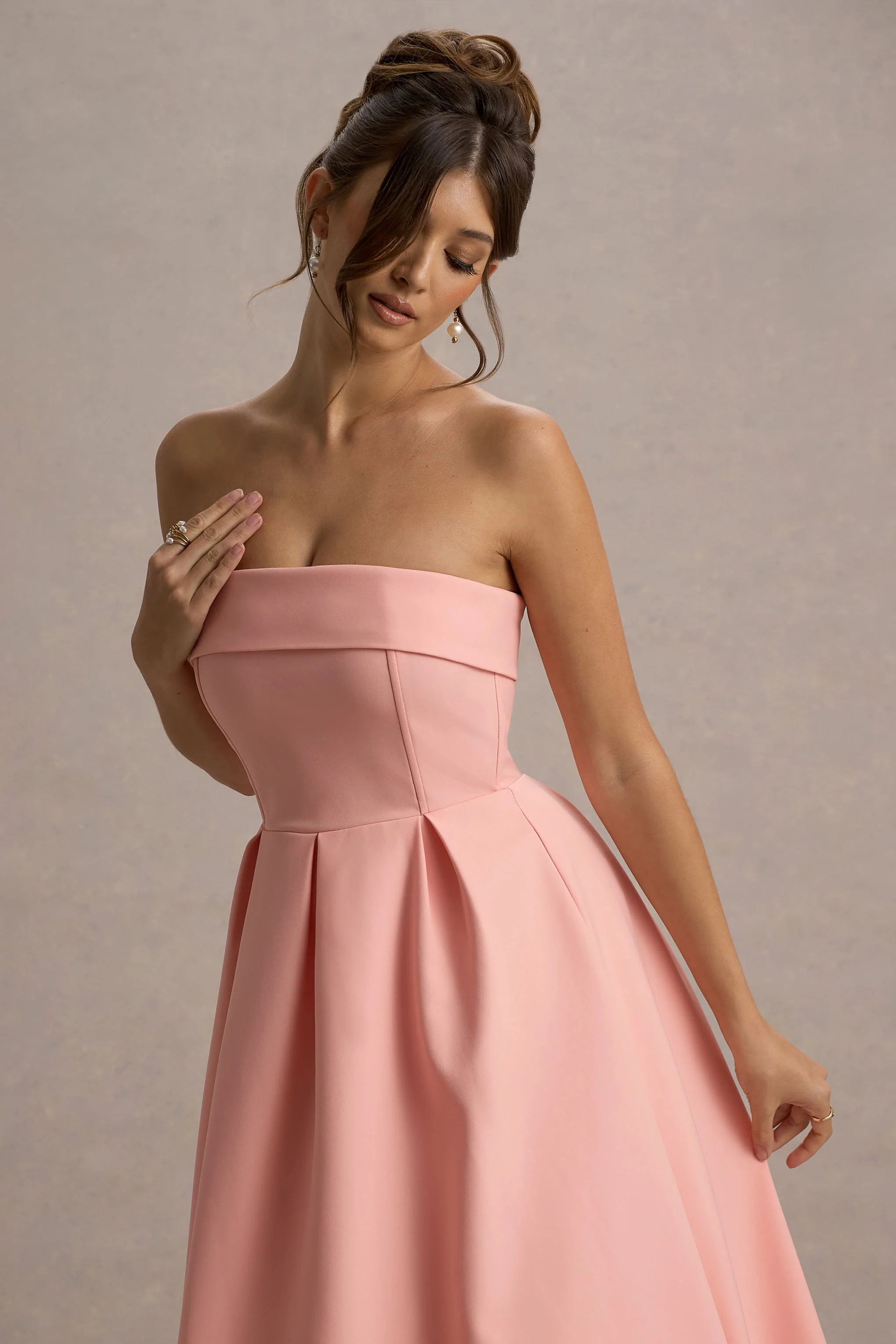 Annalise | Pink Bandeau Skater Midi Dress