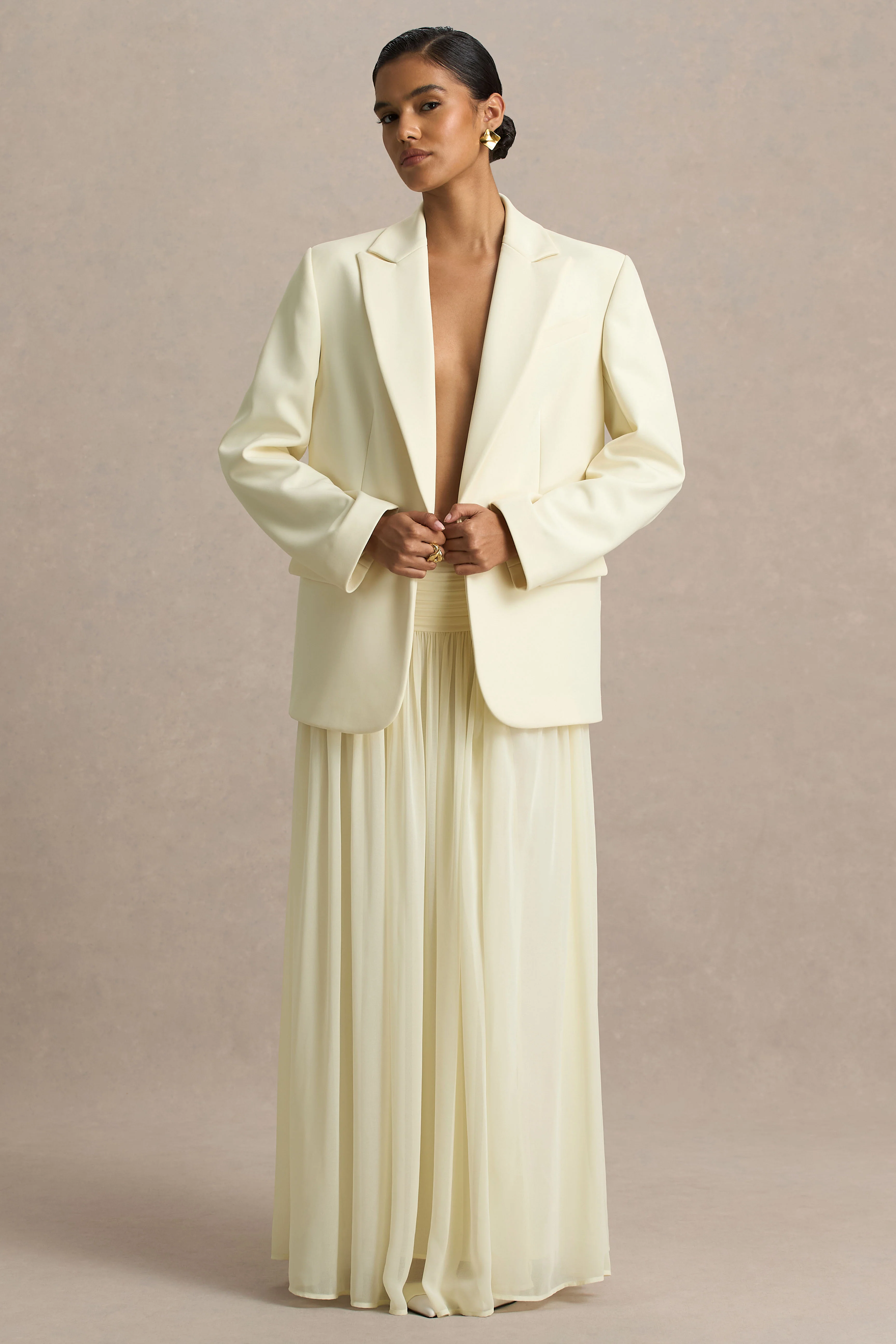 Spencer | Cream Chiffon Pleated Maxi Skirt