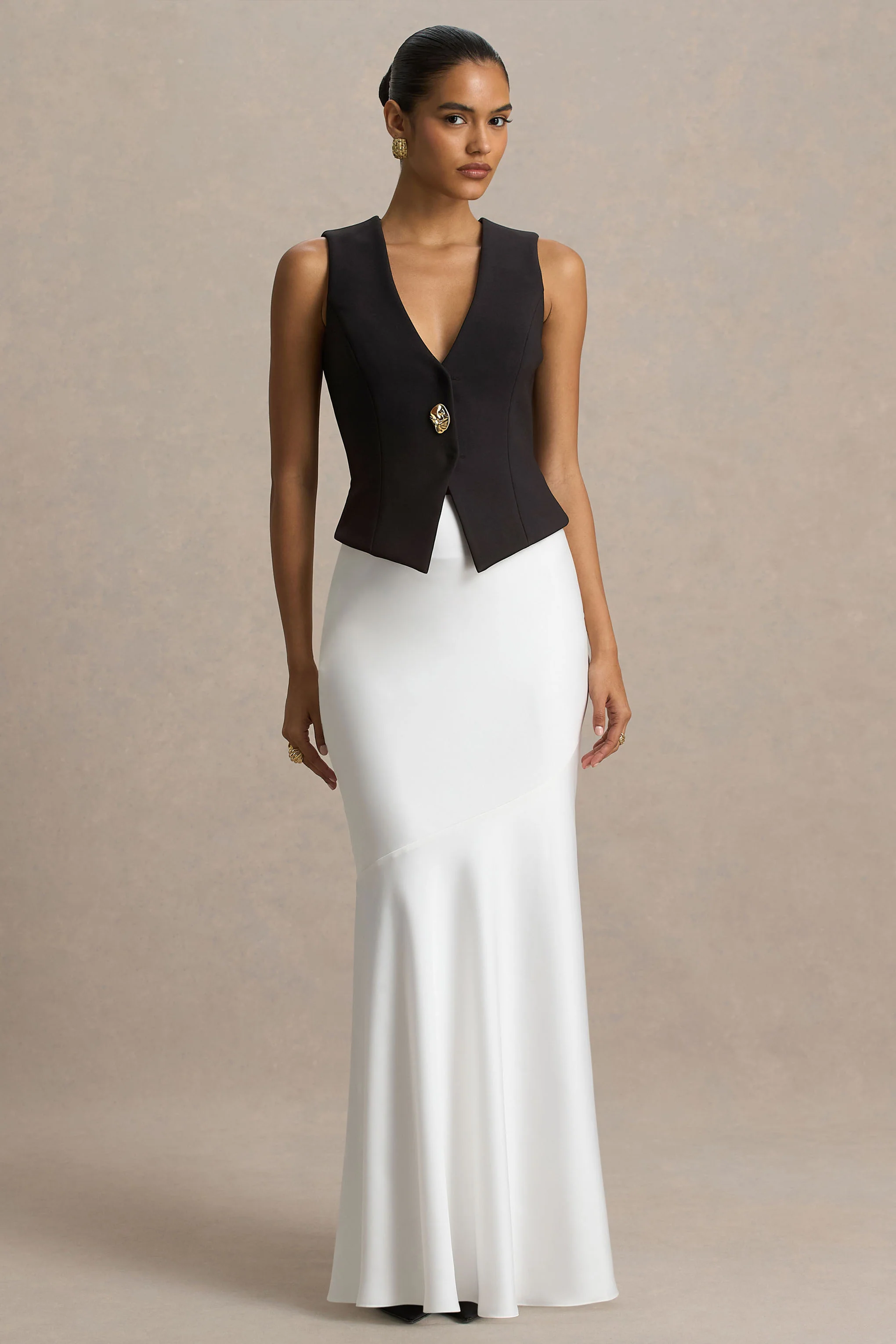 Lilah  | Cream Satin Maxi Skirt