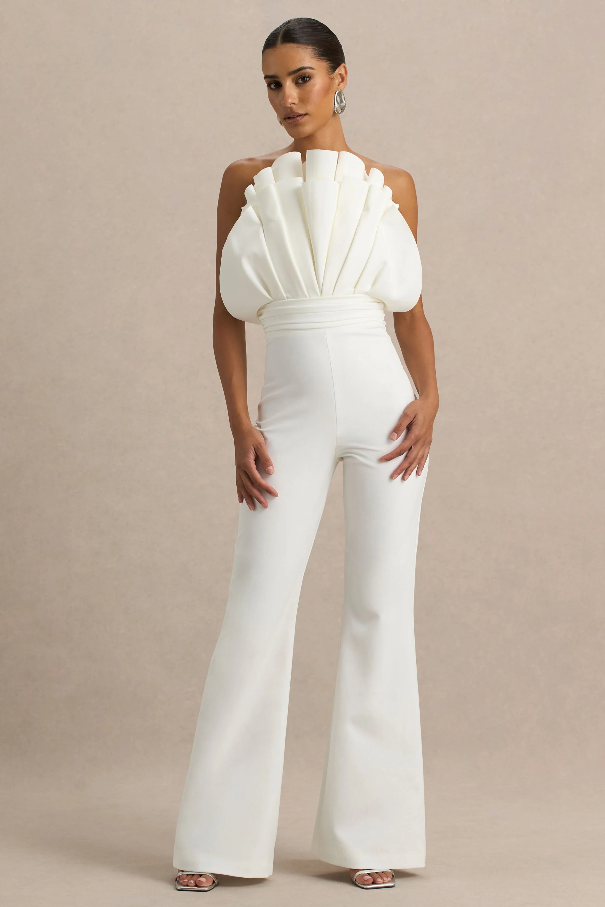 Riga | White Ruffled Asymmetric Jumpsuit