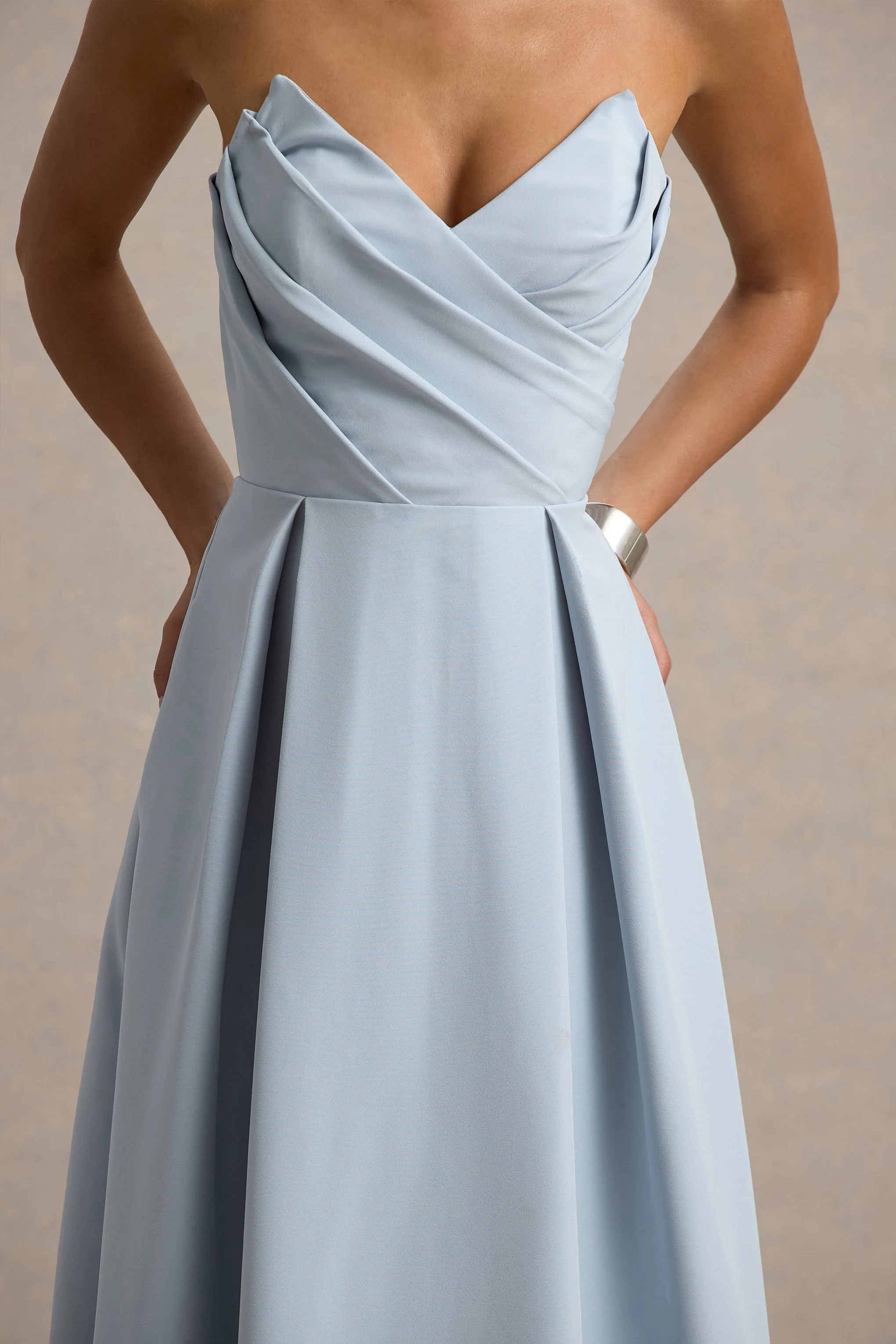 Reigning Beauty | Powder Blue Sweetheart Midi Dress With Volume Hem