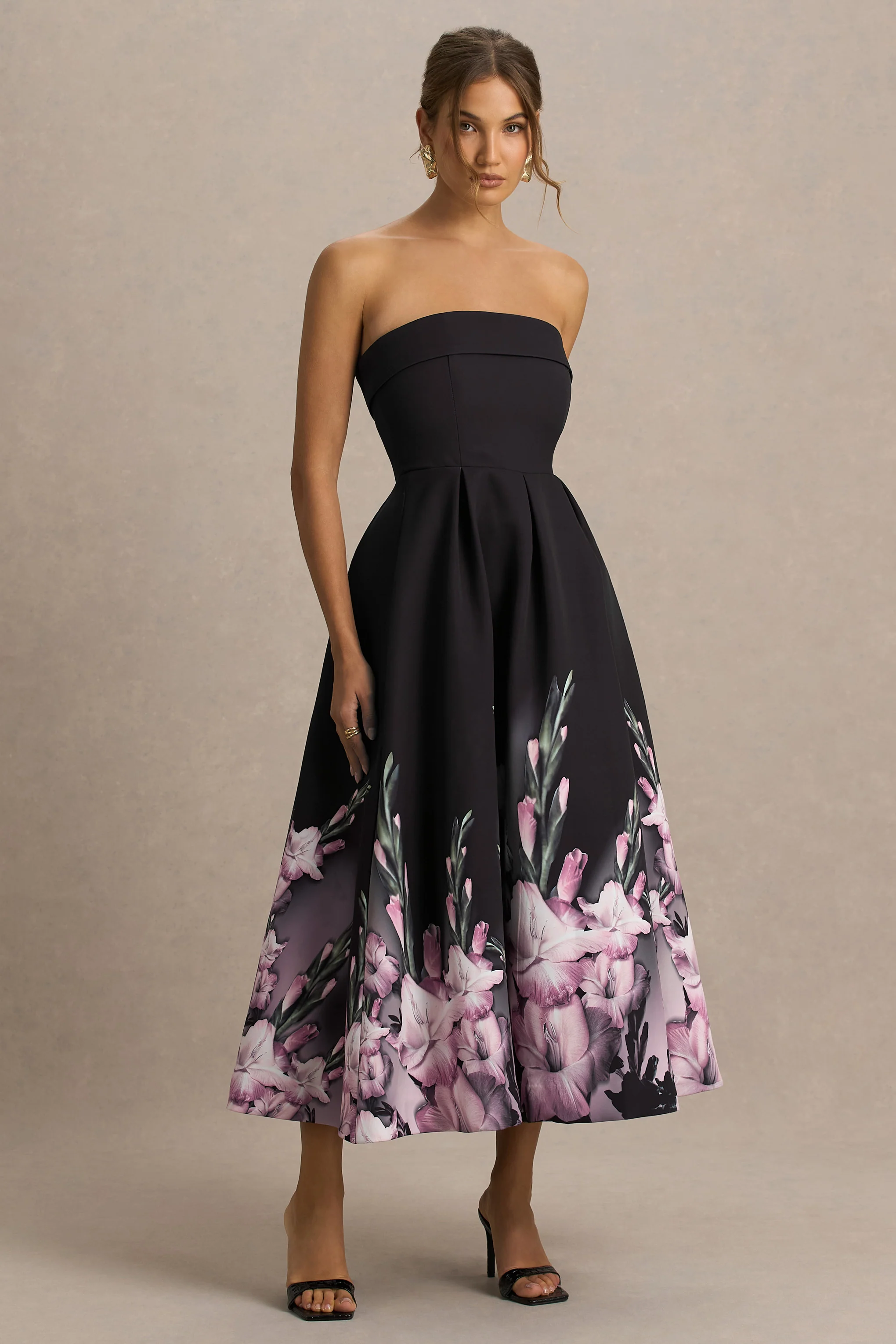 Annalise | Pink Border Print Bandeau Midi Dress