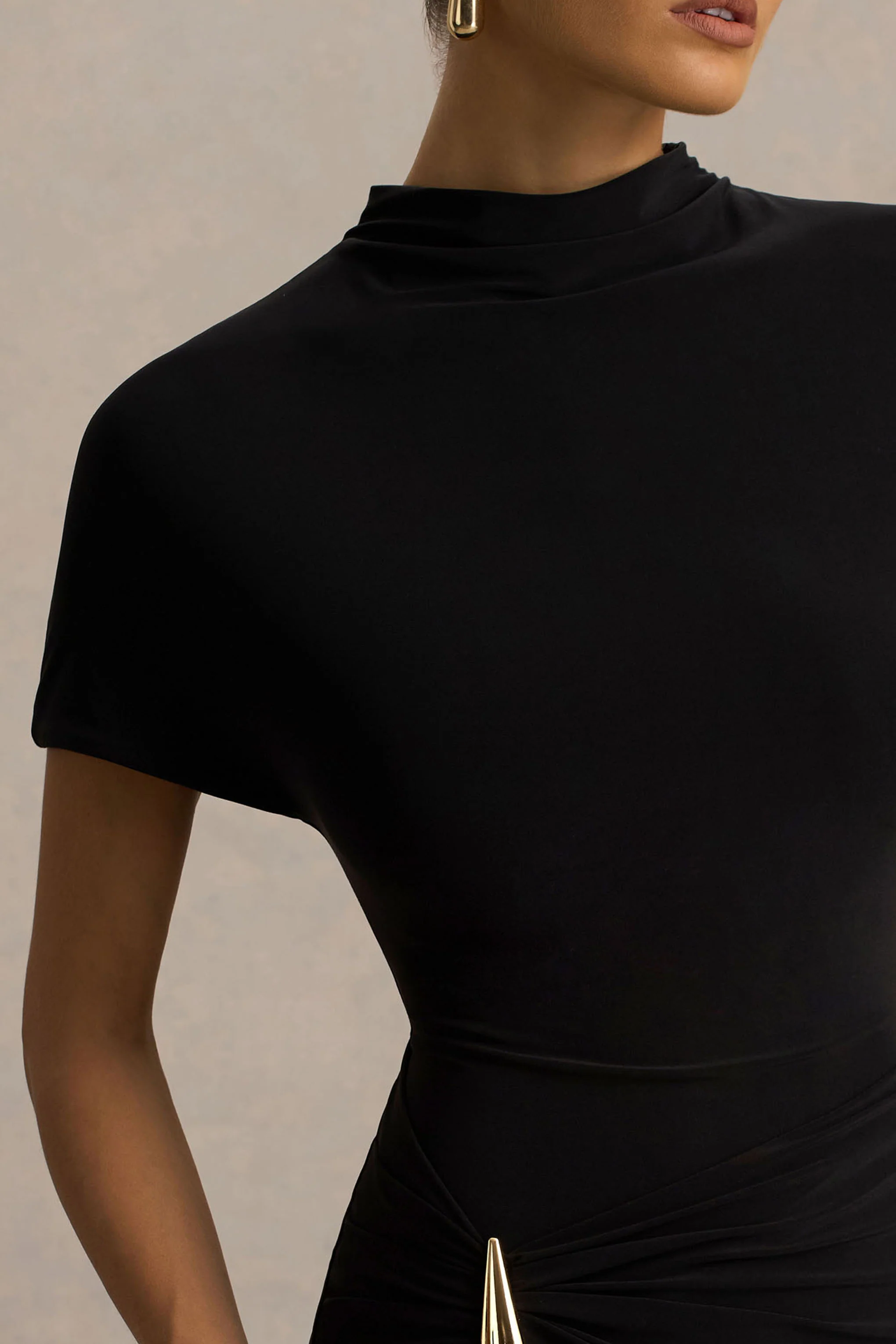 Arlena | Black High-Neck Wrapped Maxi Dress