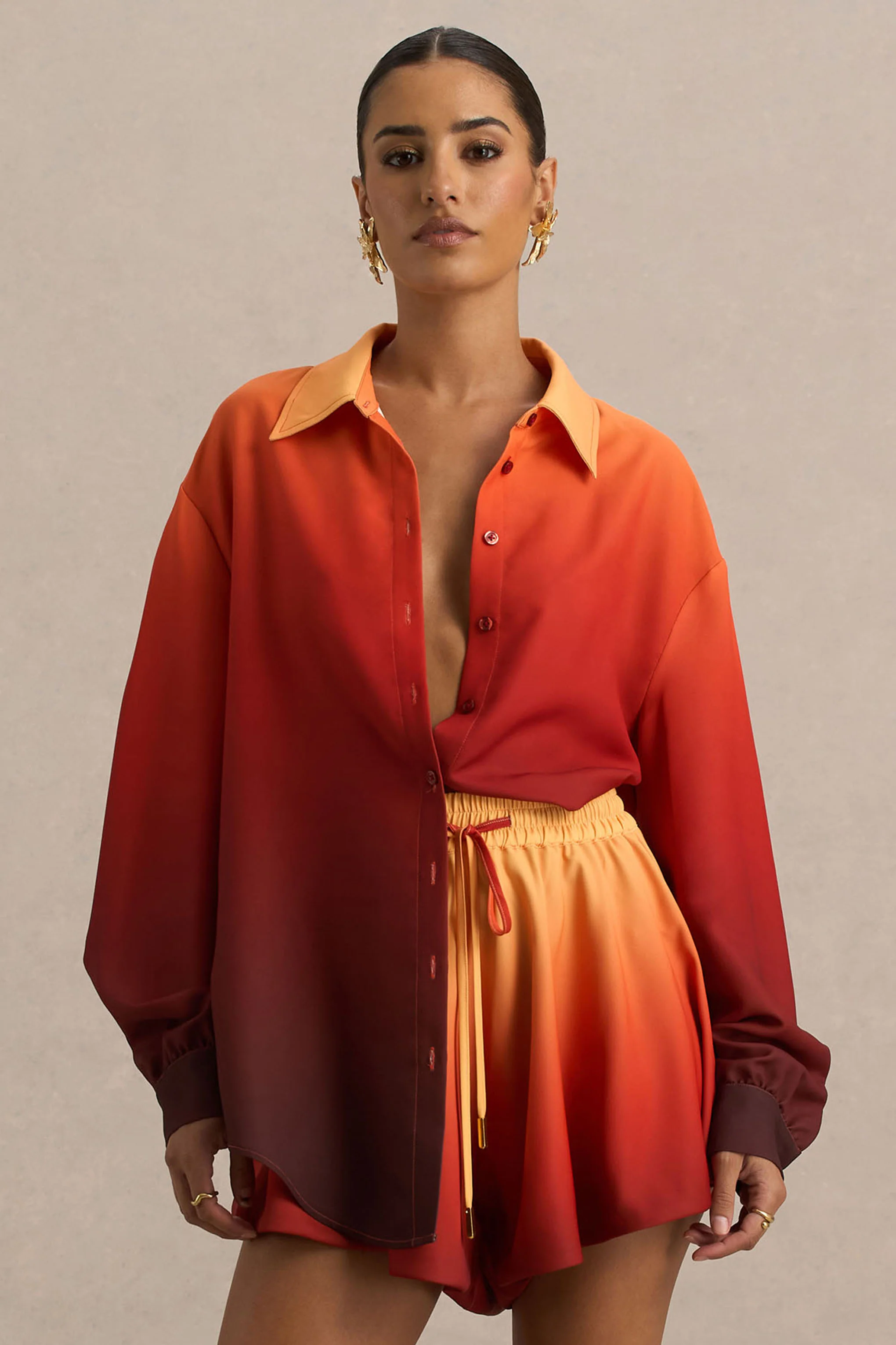 Rowan | Ombre Satin Shirt with Plunge Neckline