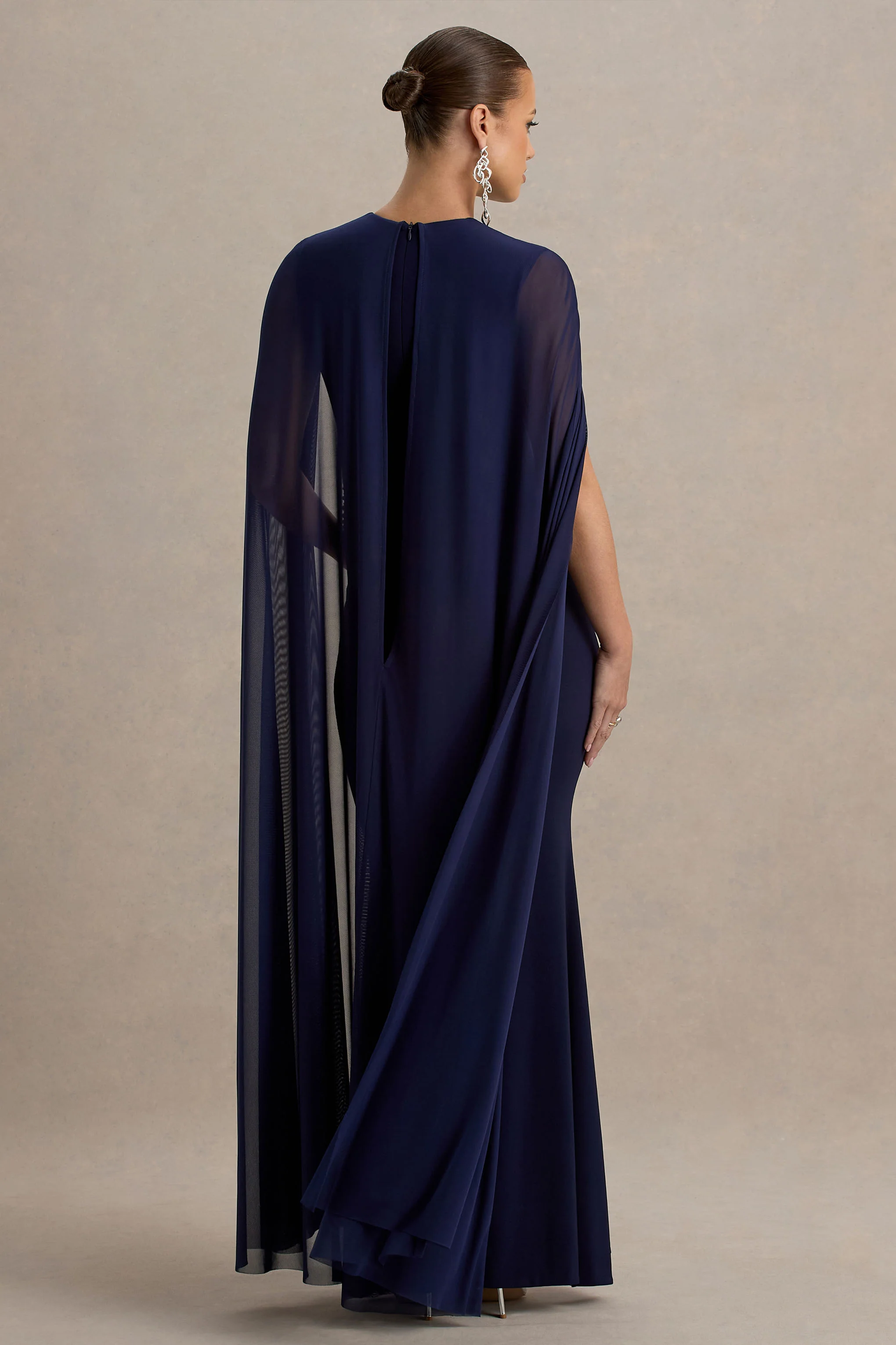 Currant | Navy High-Neck Maternity Maxi Dress With Cape