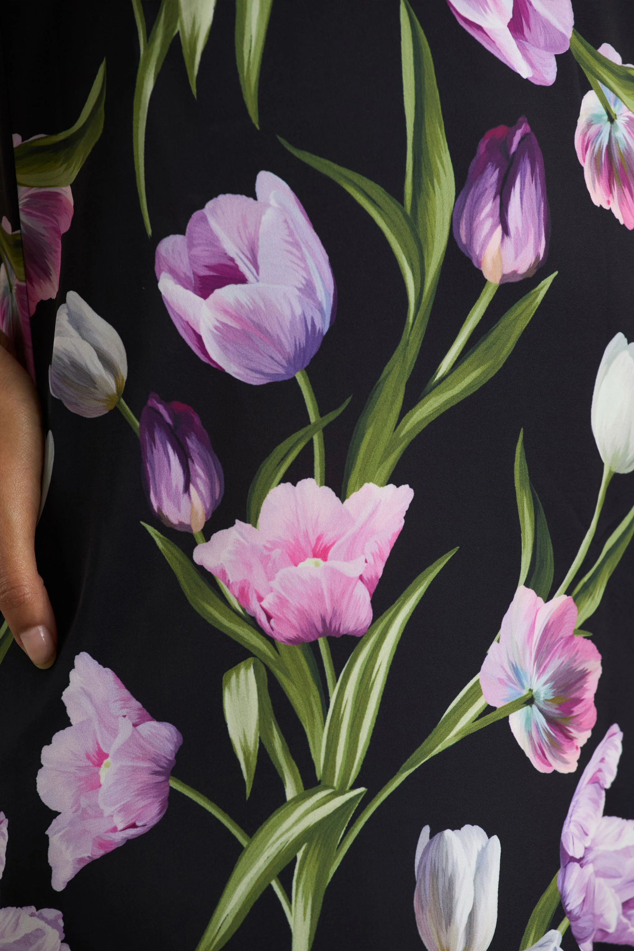 Svana | Black Satin Floral Asymmetric Halter-Neck Maxi Dress