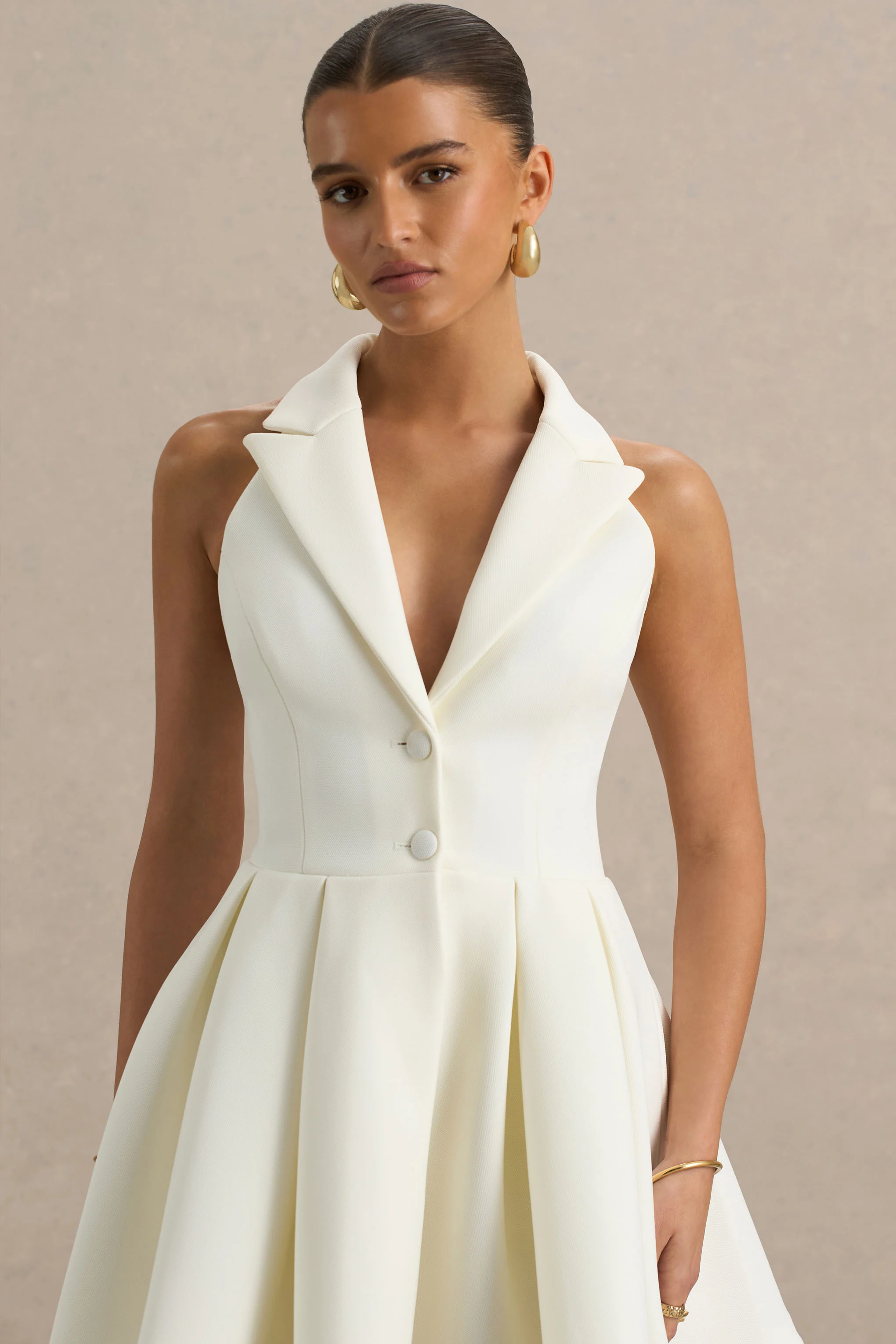 Kyla | White Plunge-Neck Mini Dress