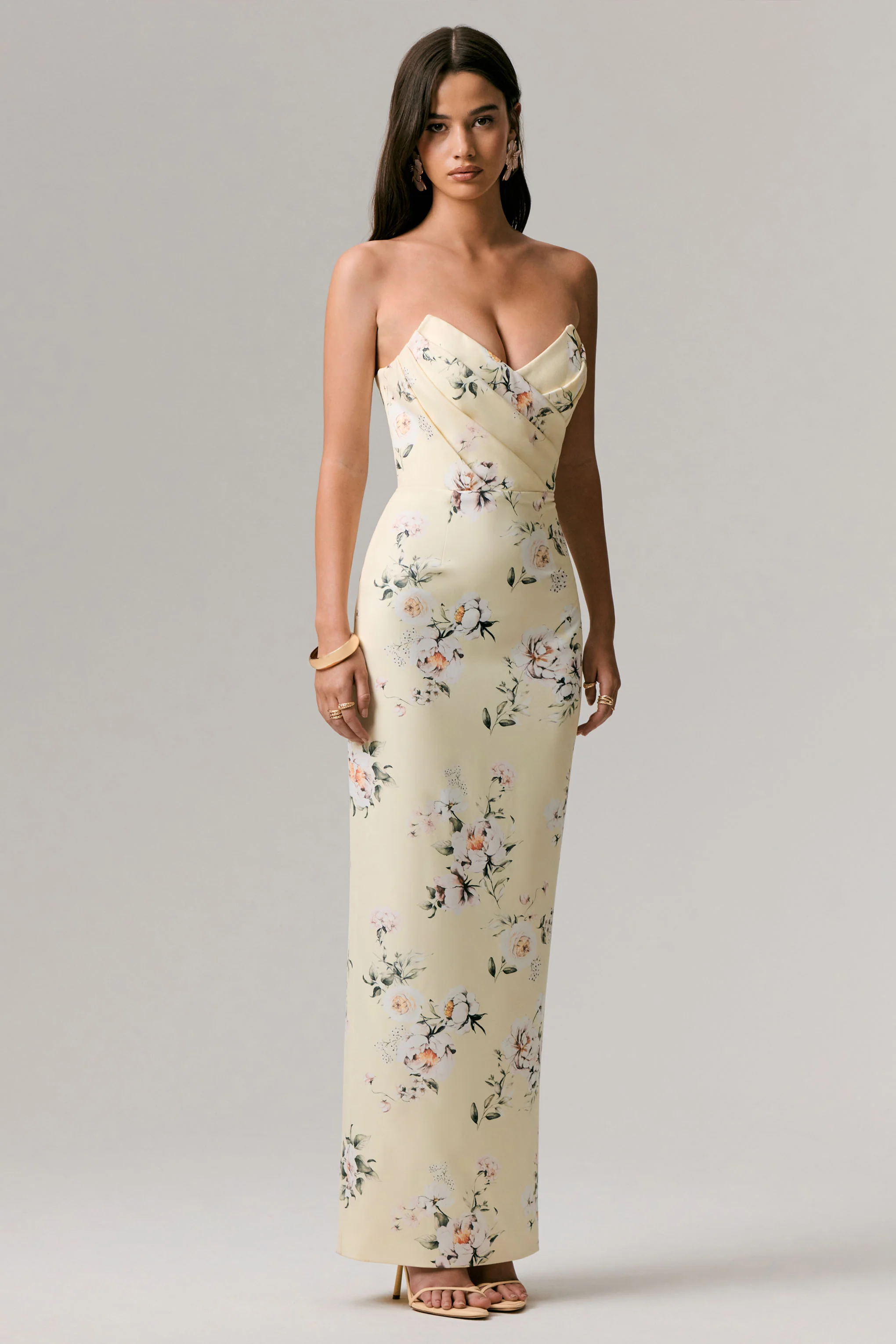 Fierce | Lemon Print Asymmetric Ruched Maxi Dress