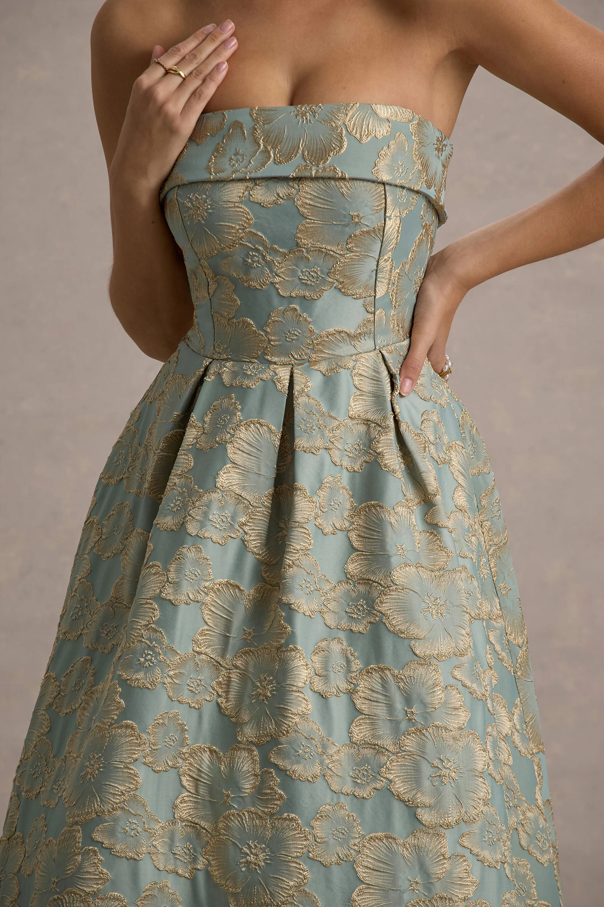 Zuma | Light Blue Jacquard Strapless Midi Dress