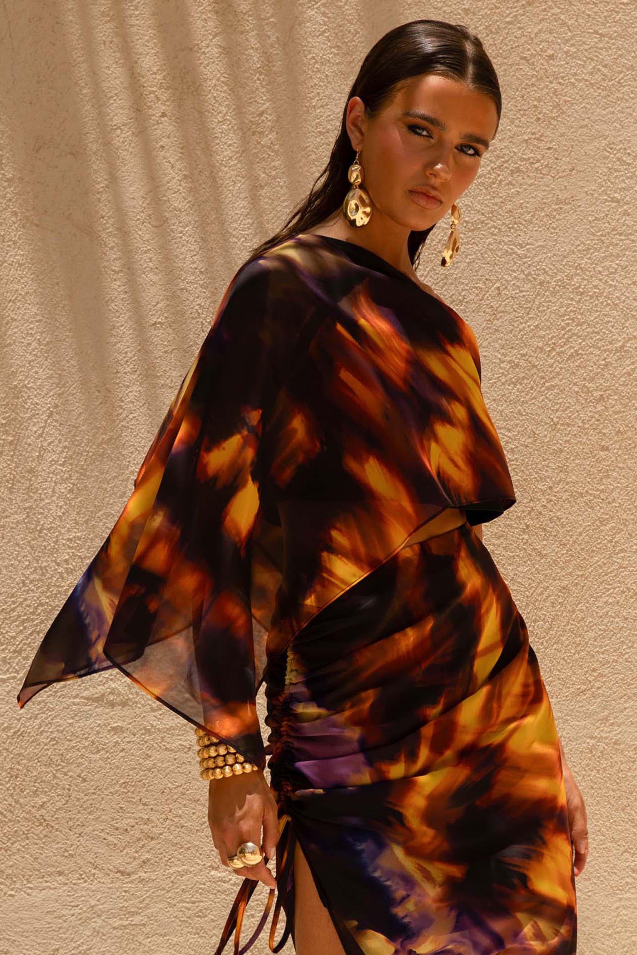 Elysia | Smoke Print Asymmetric Crop Top