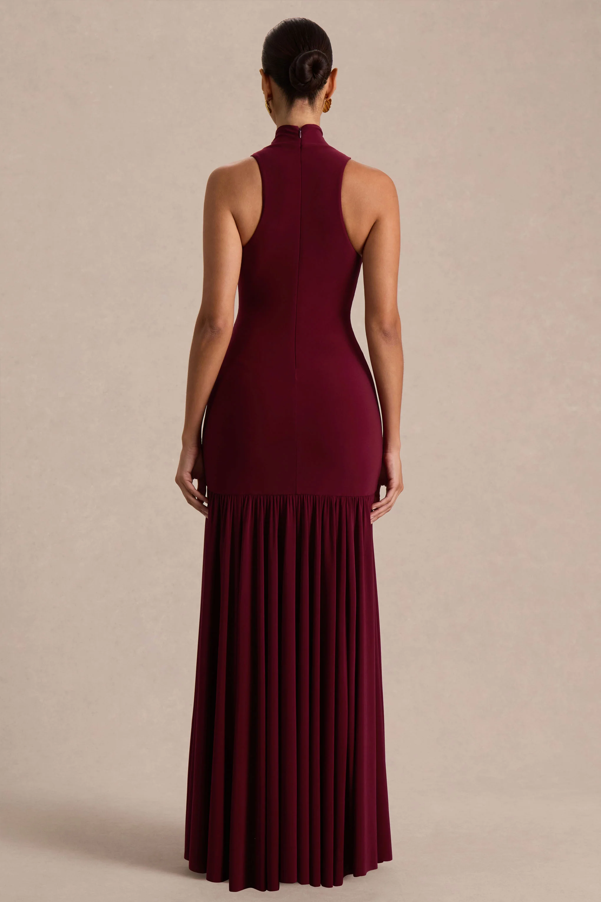 Tasmin | Burgundy High-Neck Maxi Dress With Drop-Waist