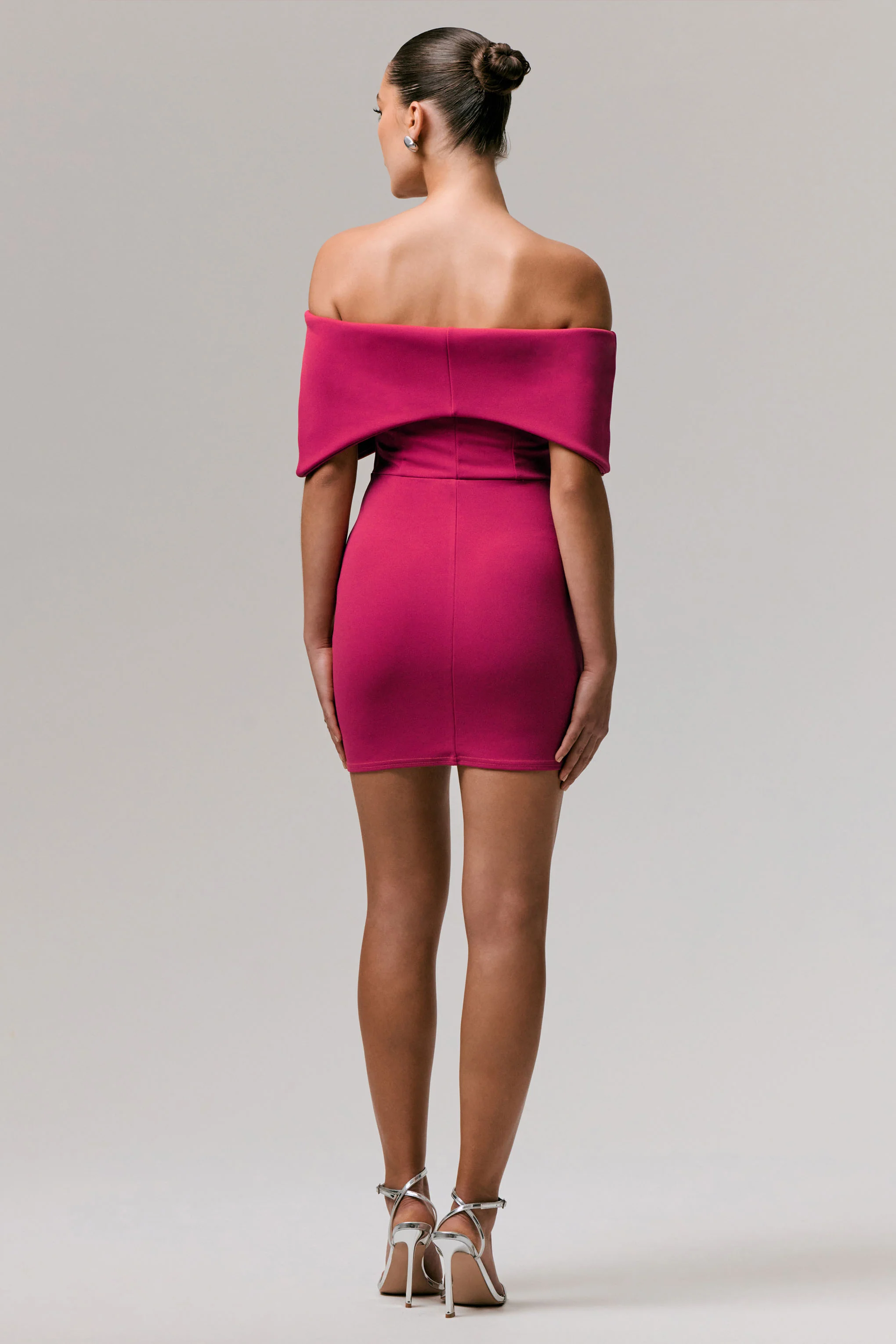 Sadie | Hot Pink Bow Bardot Mini Dress