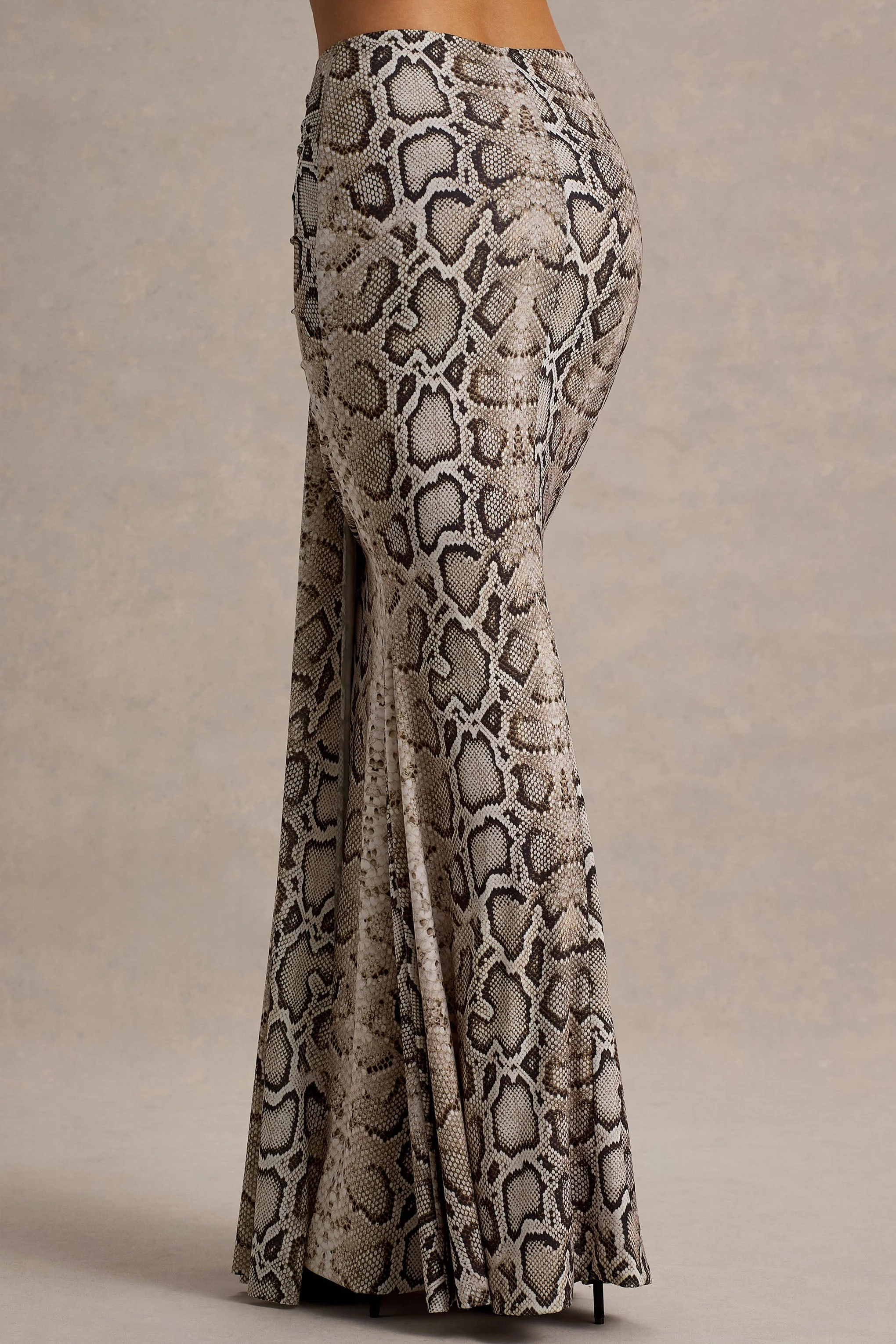 Vitality | Snake Print Ruched Drape Maxi Skirt