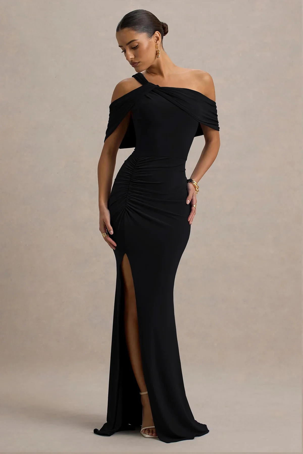 Nala | Black Asymmetric Maxi Dress With Split