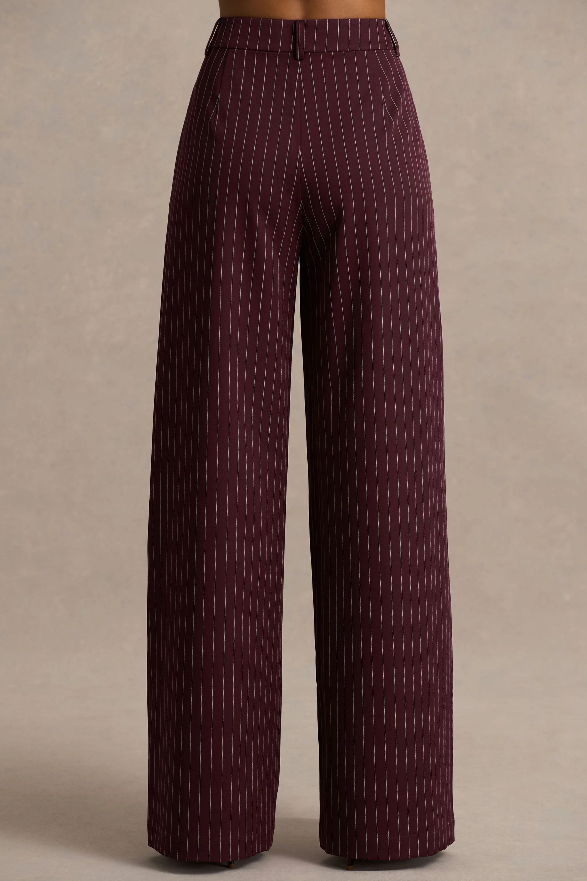 Asteria | Burgundy Pinstripe Wide-Leg Trousers