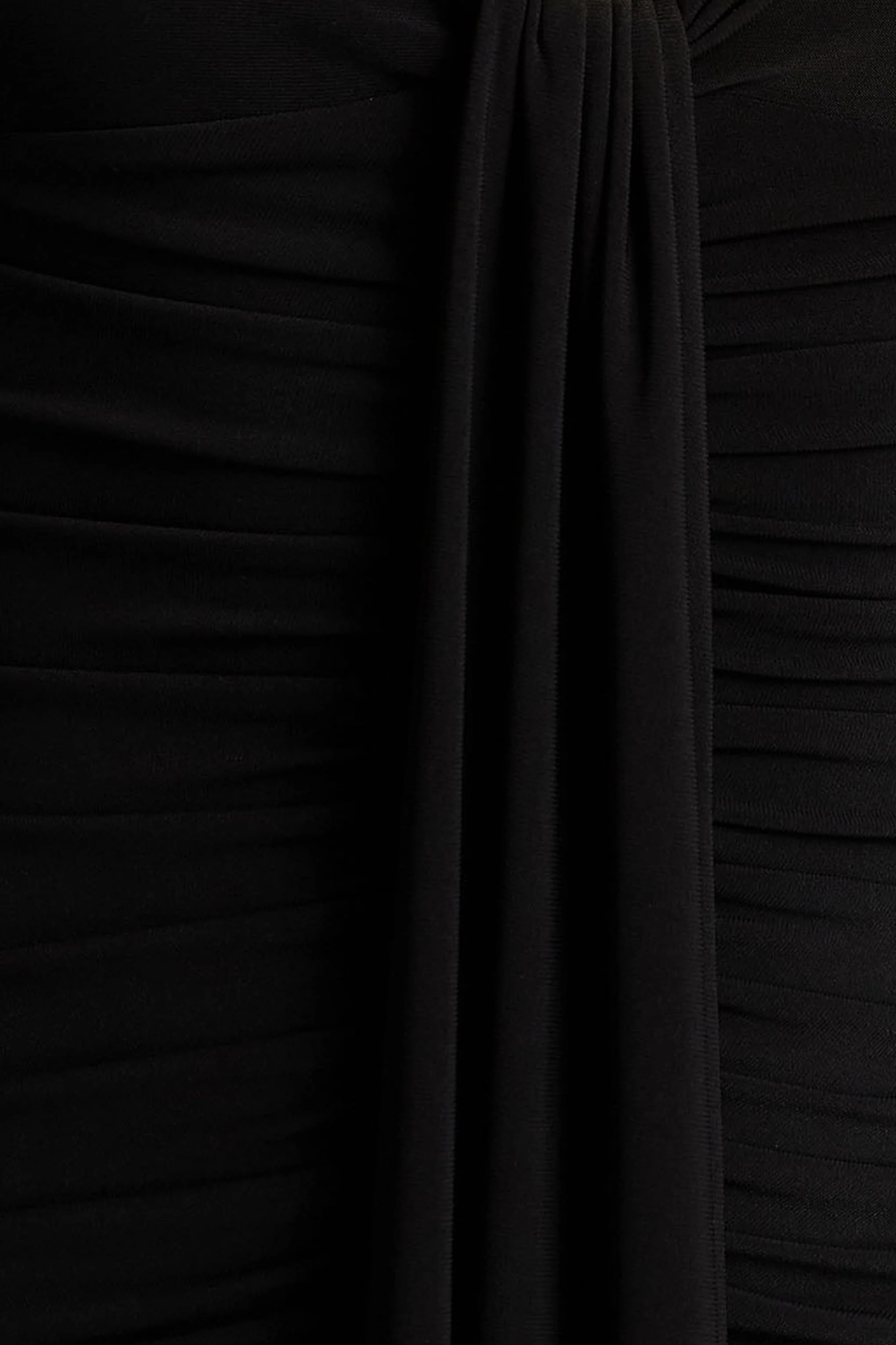 Ivara | Black Plunge-Neck Midi Dress With Ruched Detailing And Sash