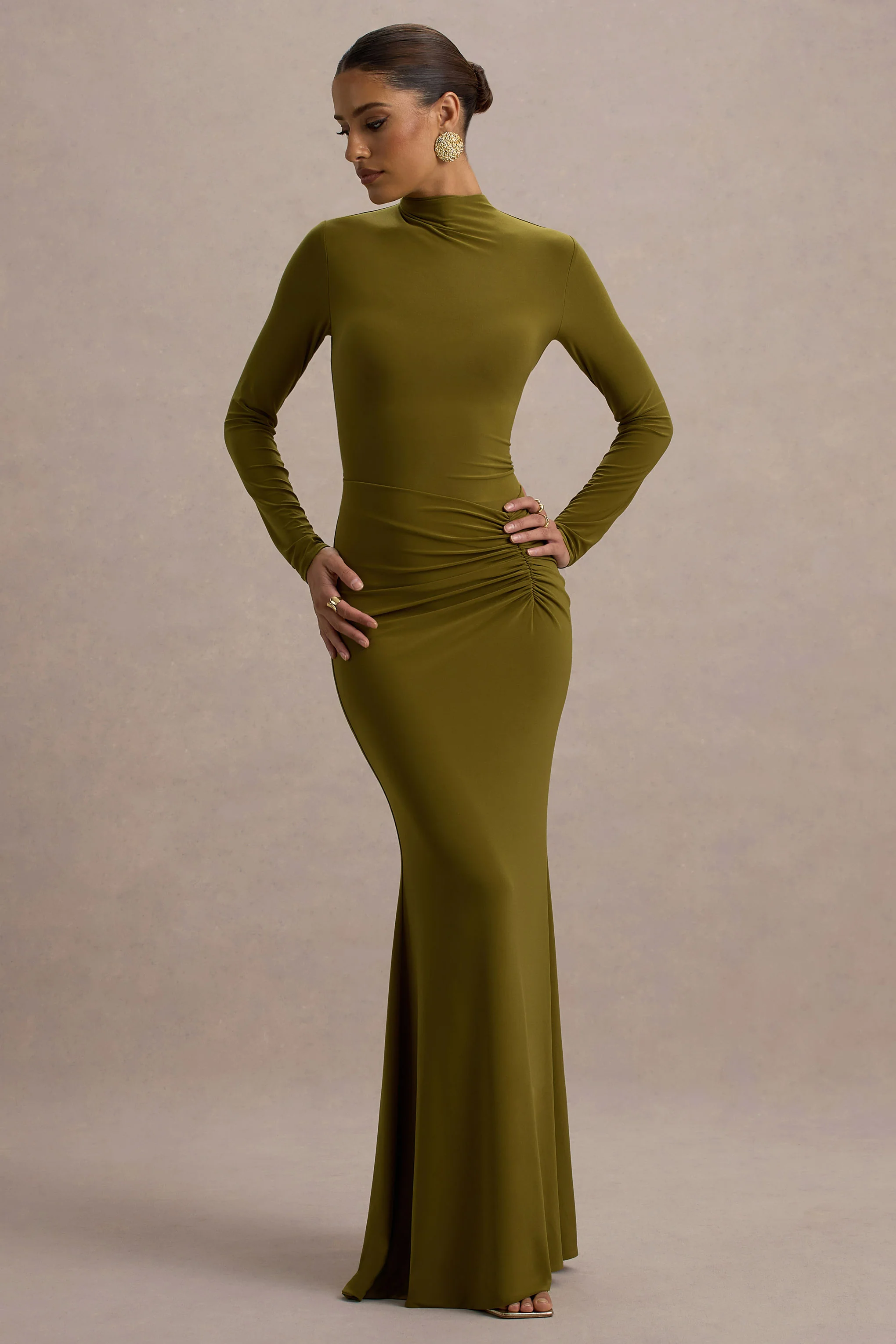 Reid | Green Long-Sleeve Gathered Maxi Dress