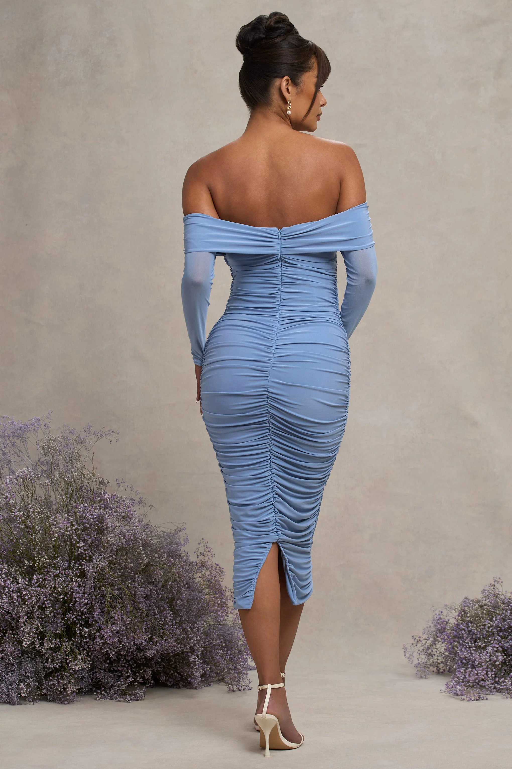 Neva | Powder Blue Bardot Twist Maternity Midi Dress