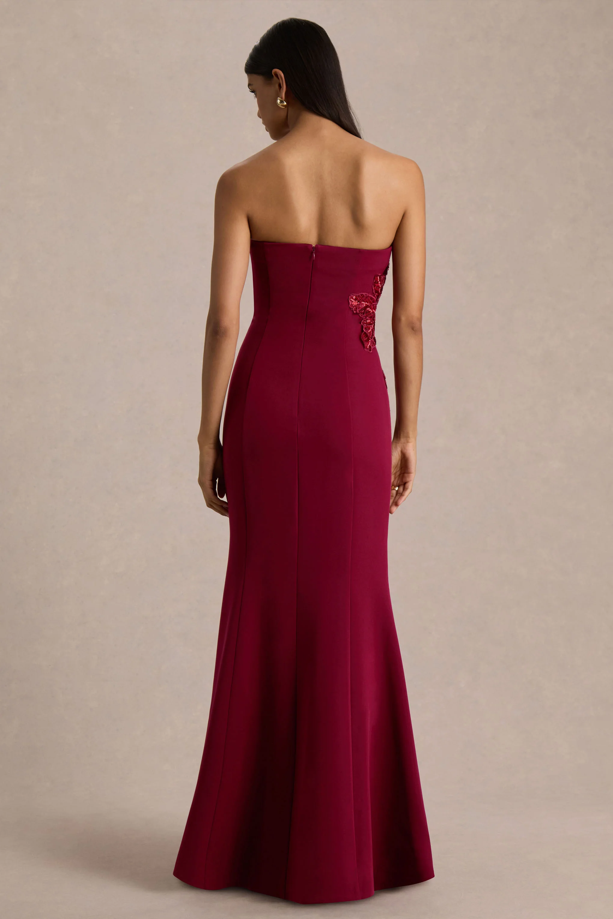 Aylana | Burgundy Bandeau Maxi Dress With Embellishment Detail