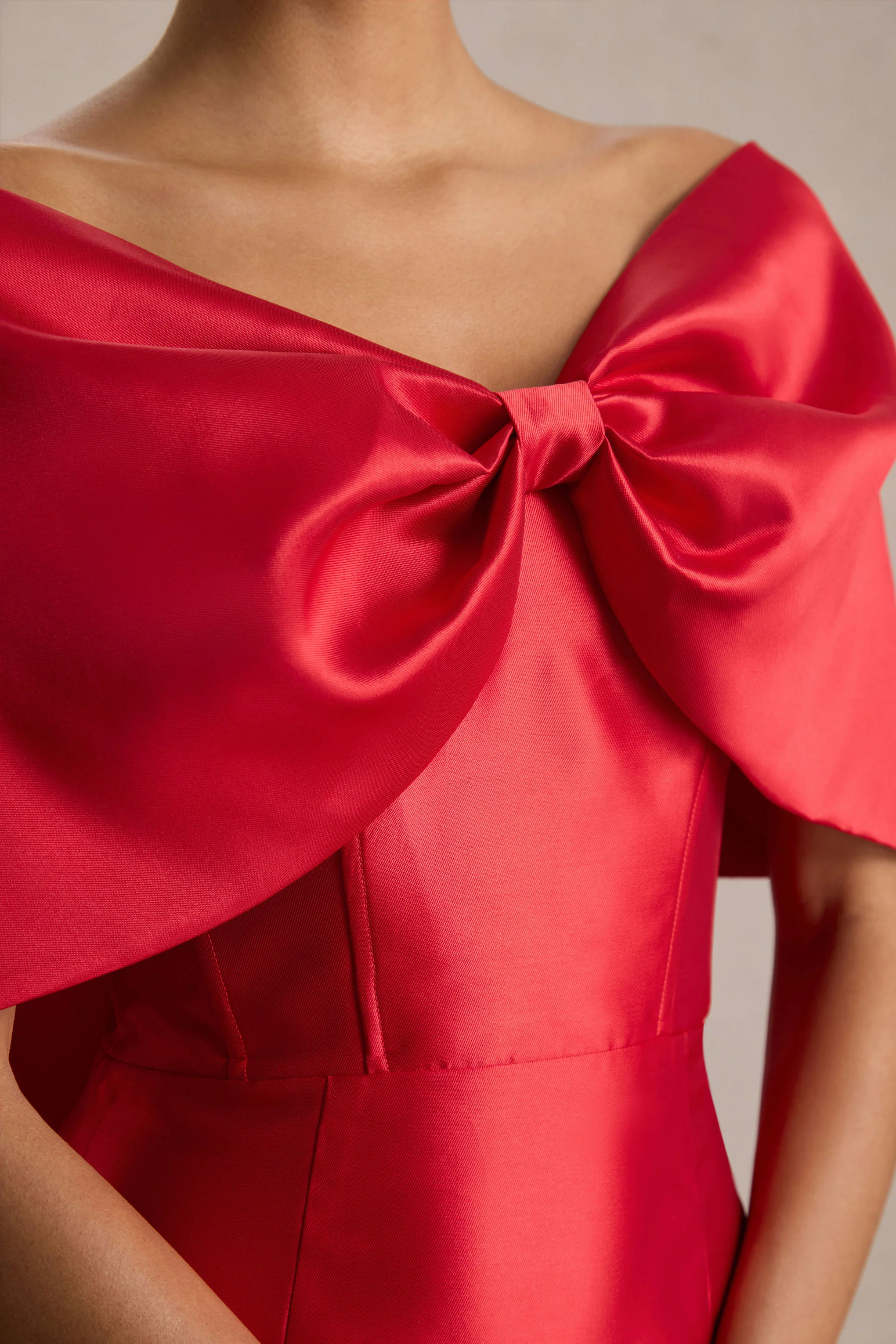 Wanting More | Red Satin Cape Maxi Dress With Oversized Bow