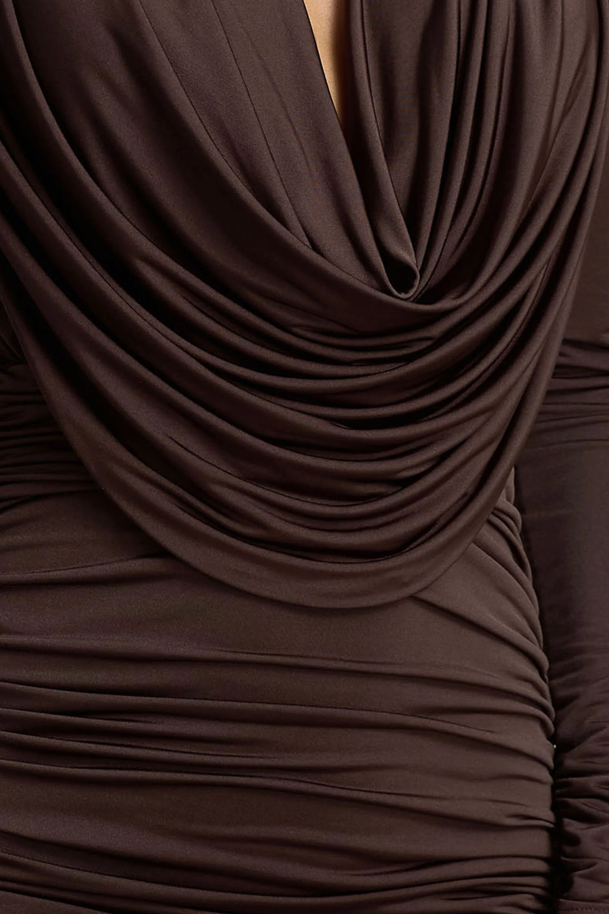 Ciela | Brown Extreme Plunge-Neck Mini Dress