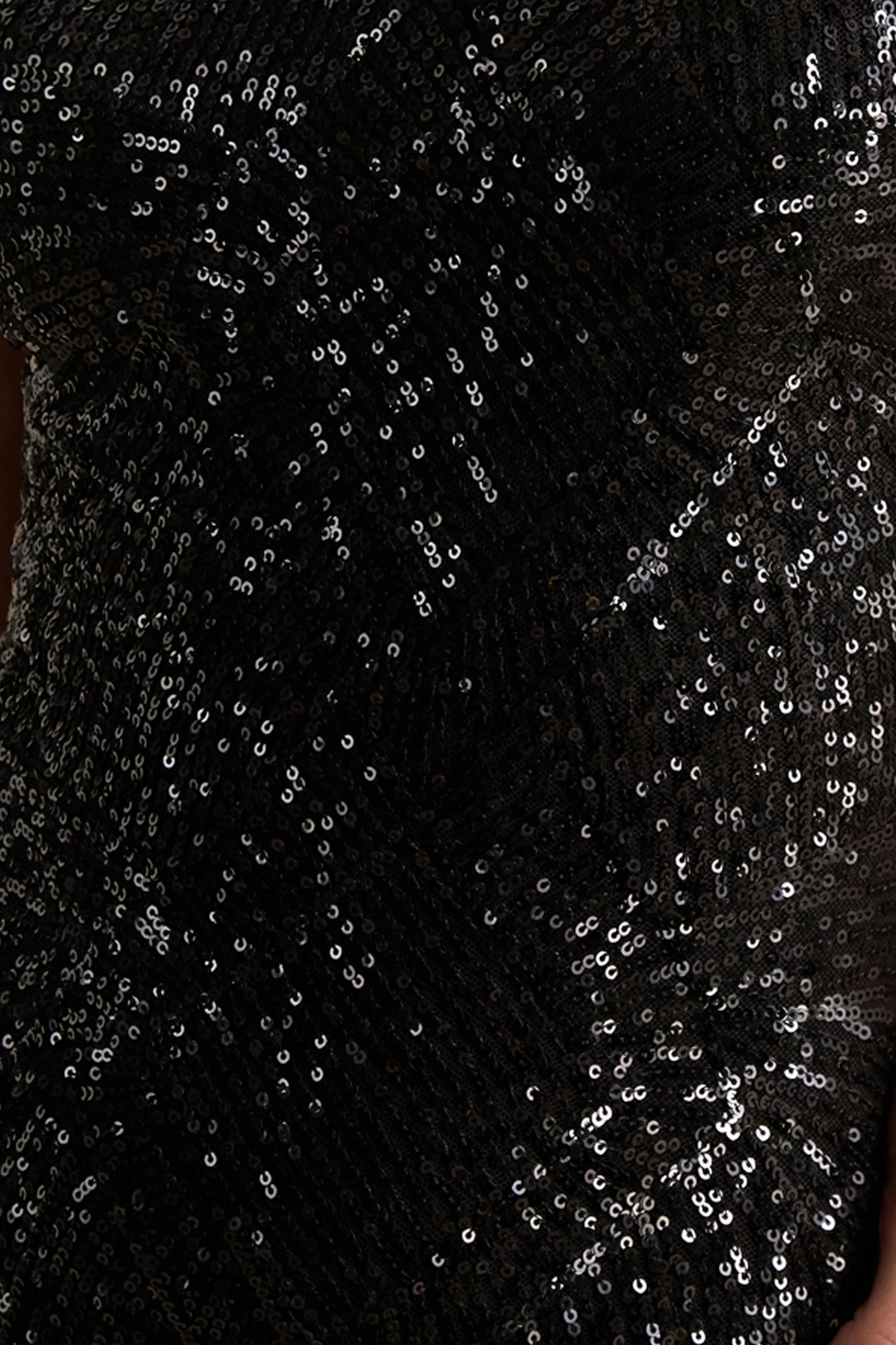 Cecy | Black Sequin High-Neck Maxi Dress With Cap Sleeves