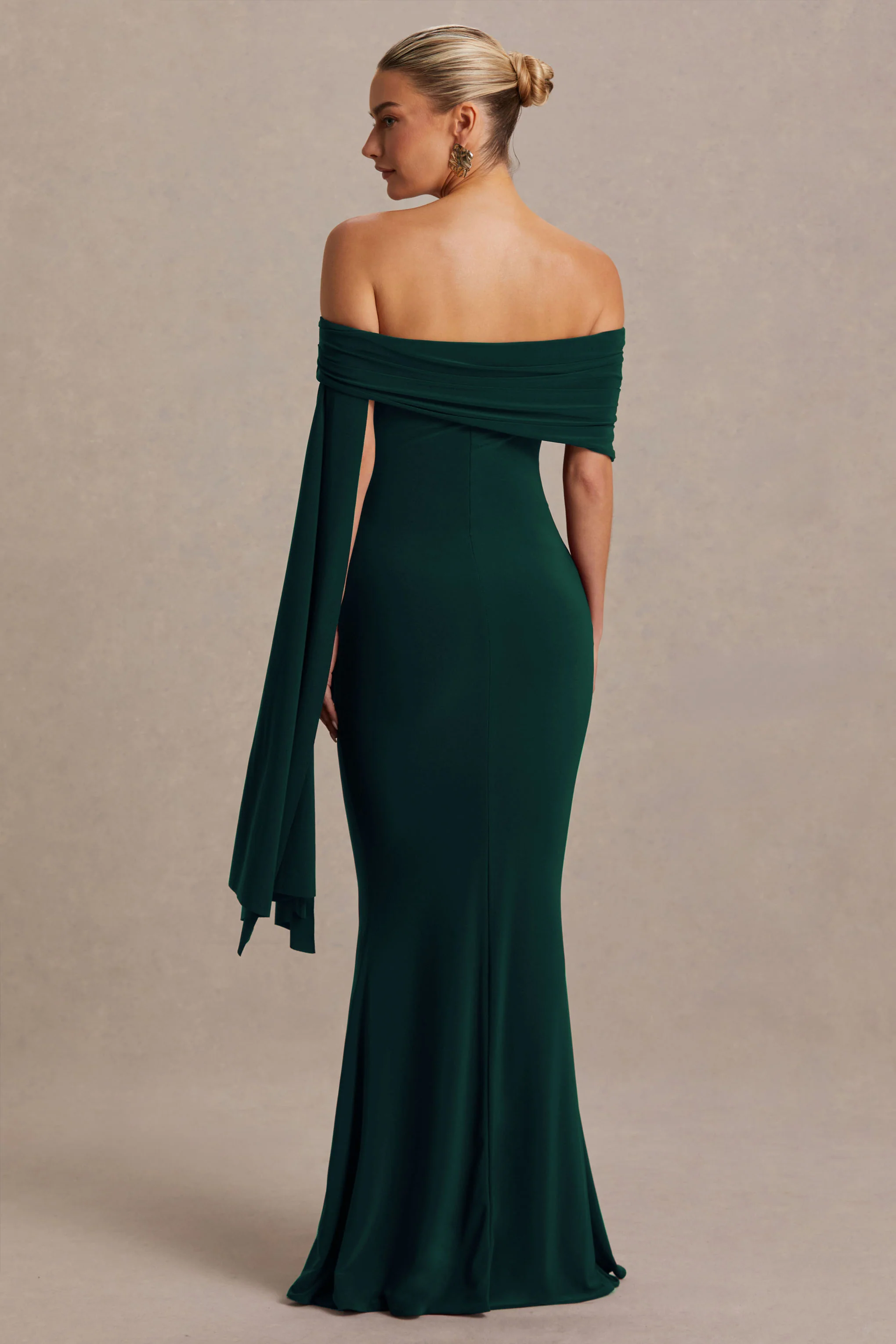 Aquila | Bottle Green Bardot Maternity Maxi Dress With Drape Sleeve