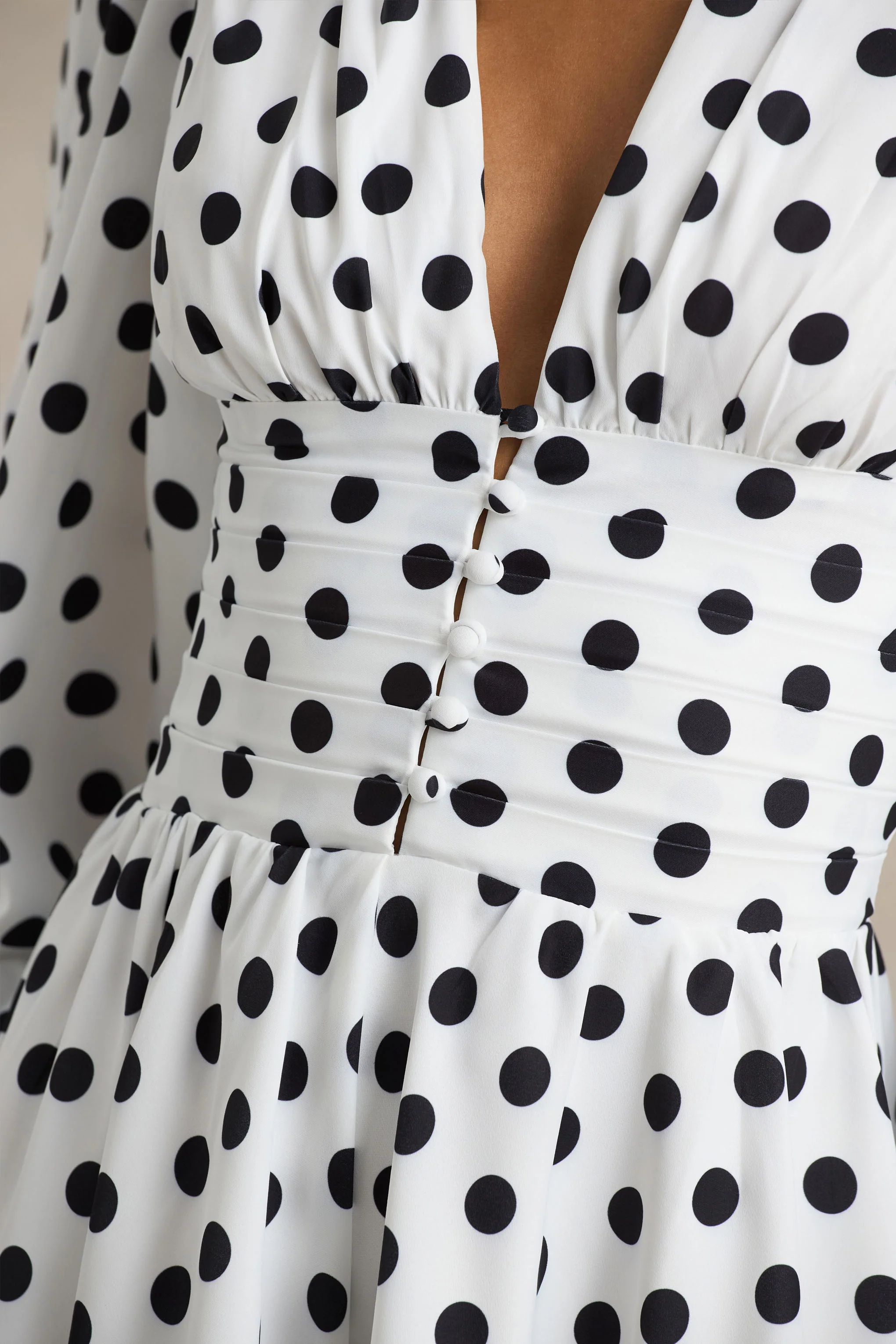 Laurel | White Polka Dot V-Neck Balloon Sleeve Playsuit