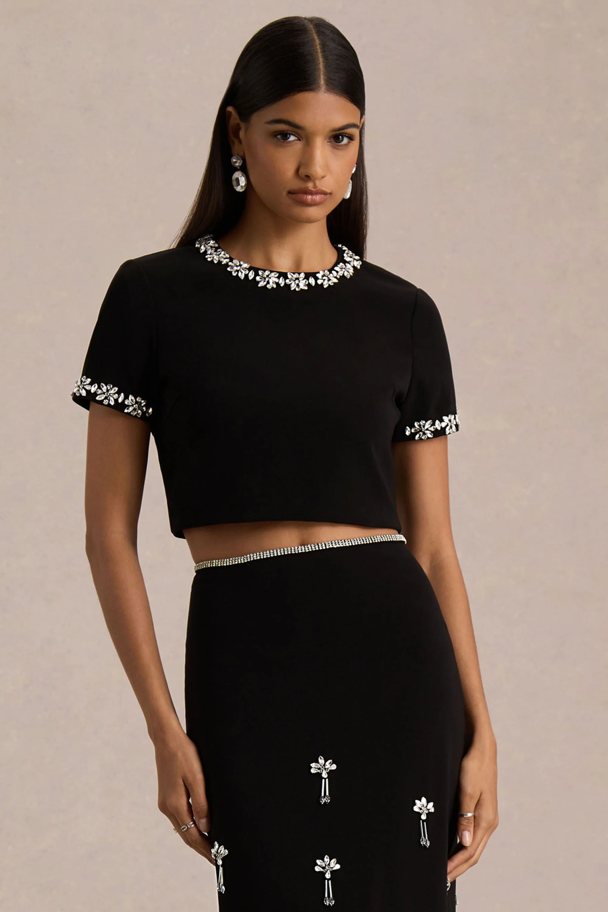 Salma | Black Hand-Embellished Top