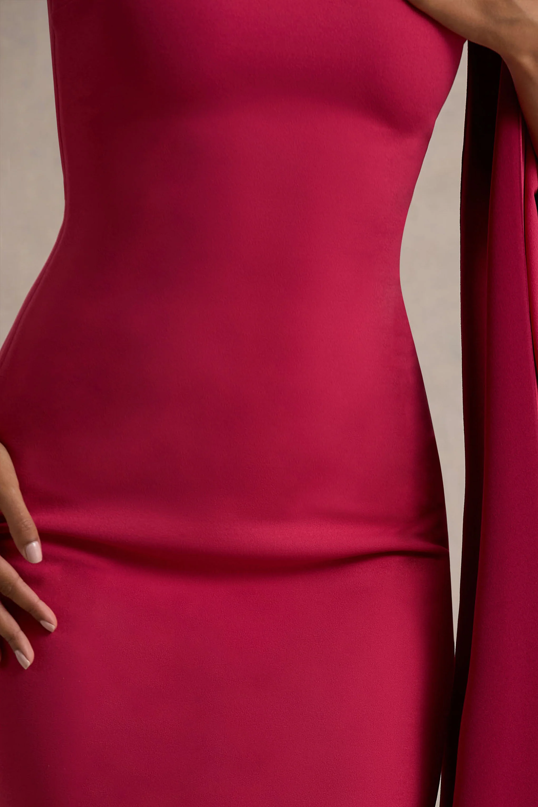 Lily | Hot Pink & Burgundy Asymmetric Maxi Dress With Cape Sleeve