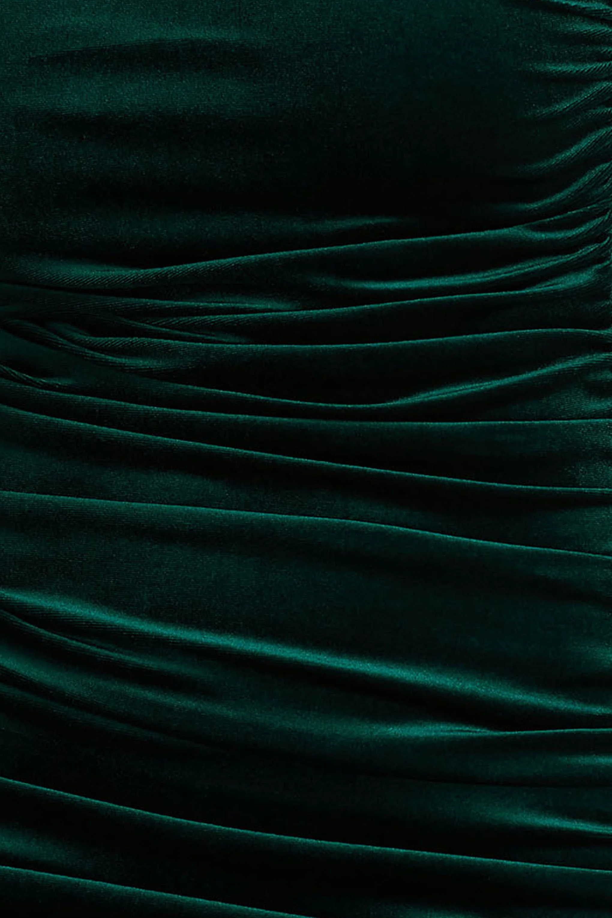 Treat | Bottle Green Velvet Asymmetric-Neck Maxi Dress With Ruched Detailing
