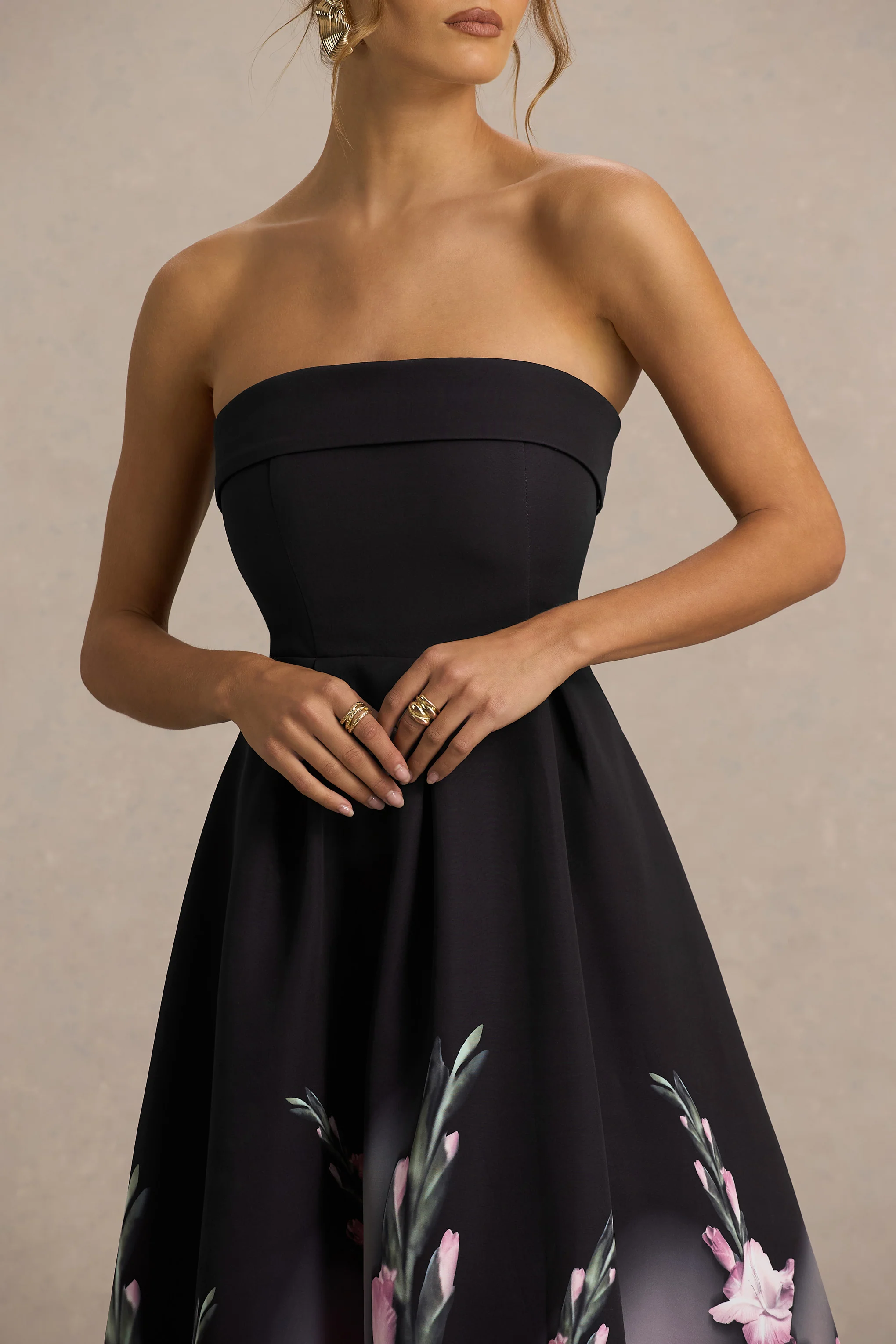 Annalise | Pink Border Print Bandeau Midi Dress