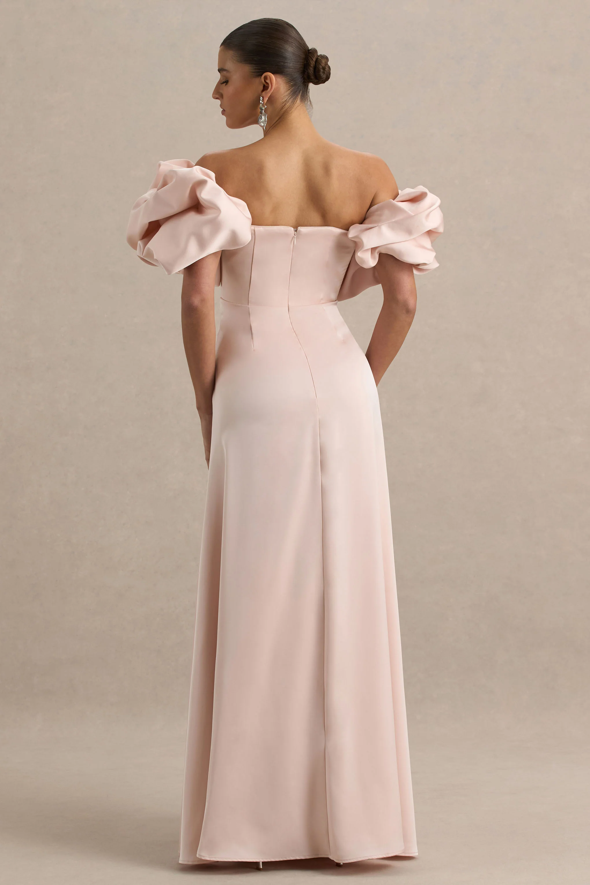 Allie | Pale Pink Puff Bardot Maxi Dress