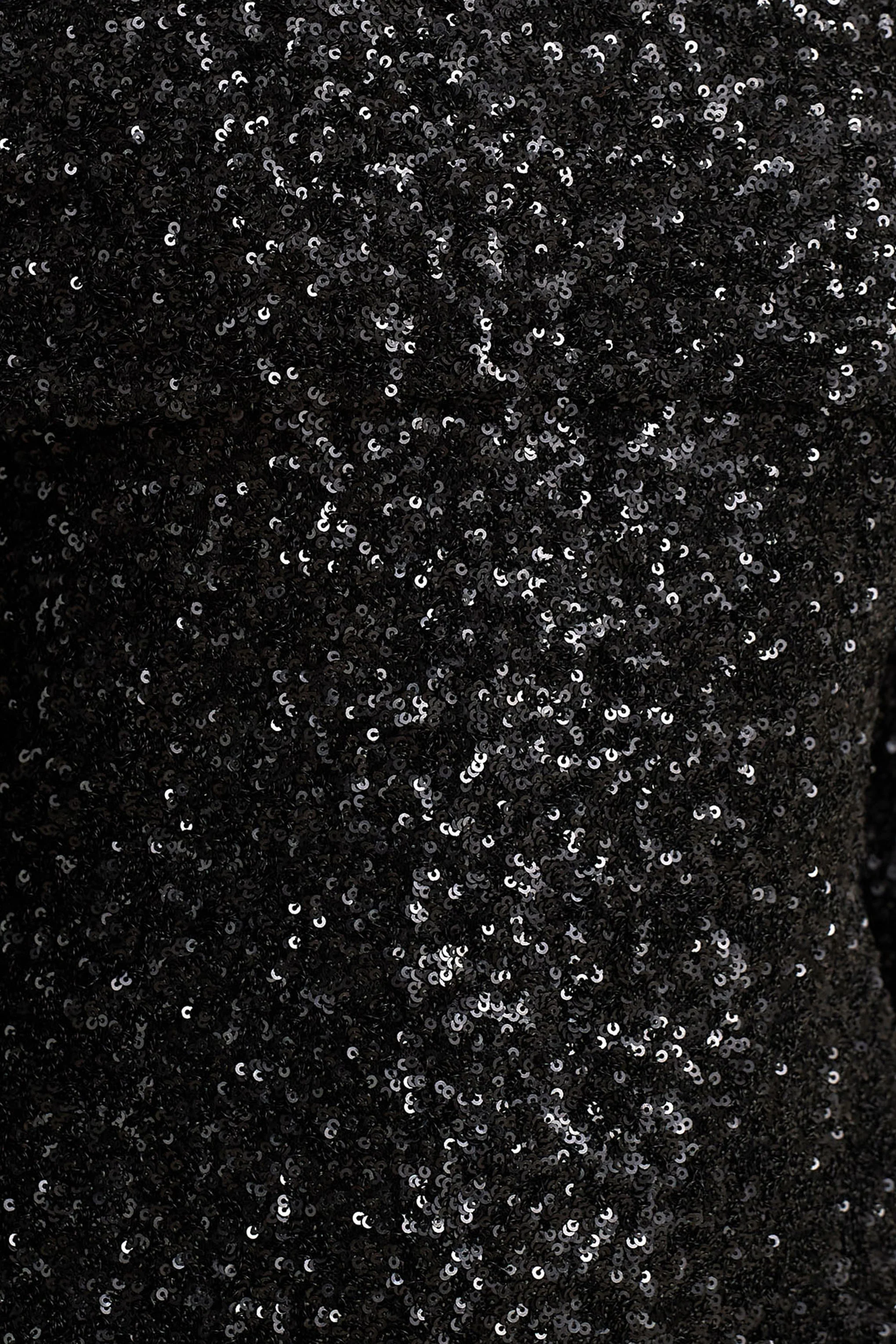 Obsession | Black Sequin Bardot-Neck Maxi Dress With Long Sleeves