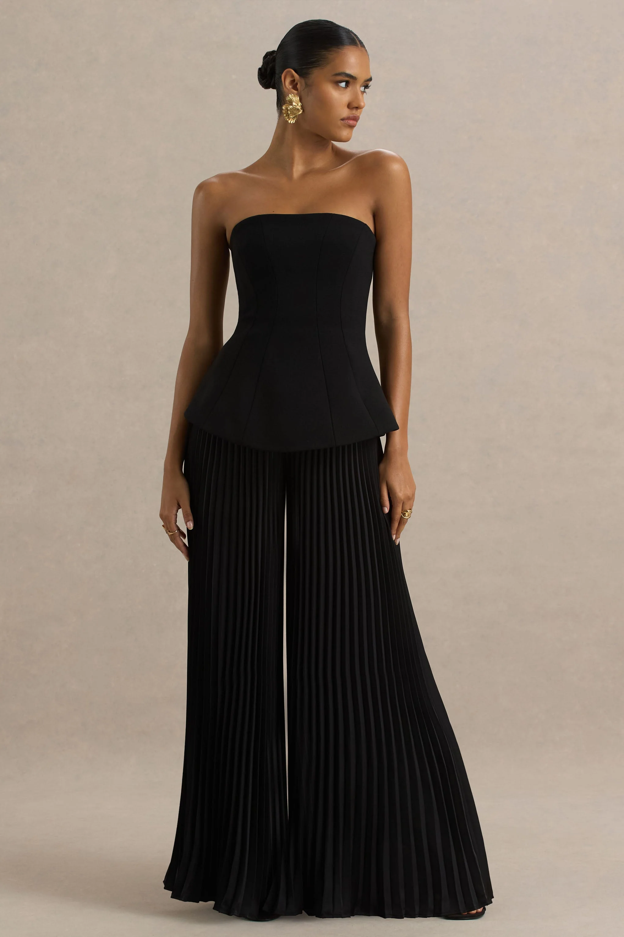 Feeling Good | Black Bandeau Jumpsuit With Pleated Trouser
