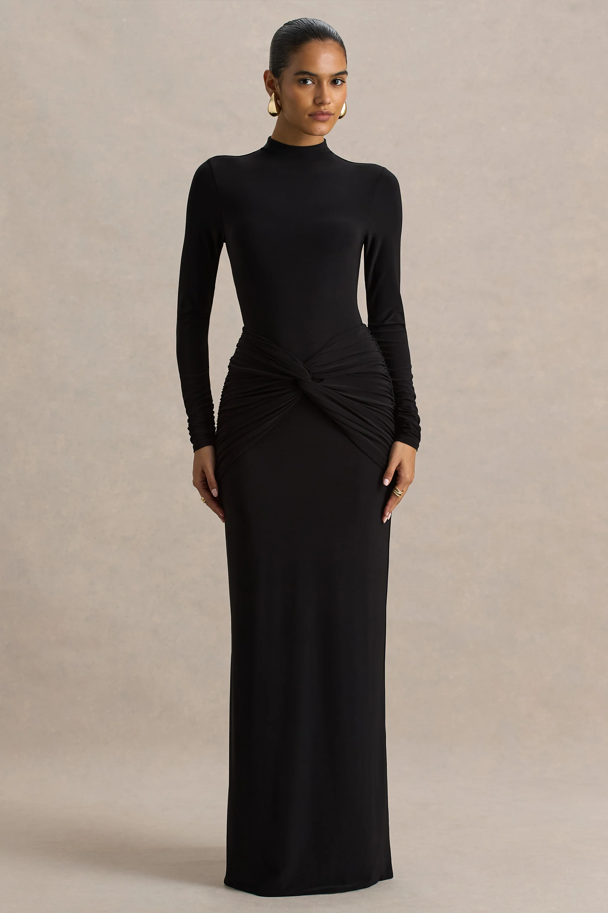 Alula | Black High-Neck Maxi Dress With Twist Detail