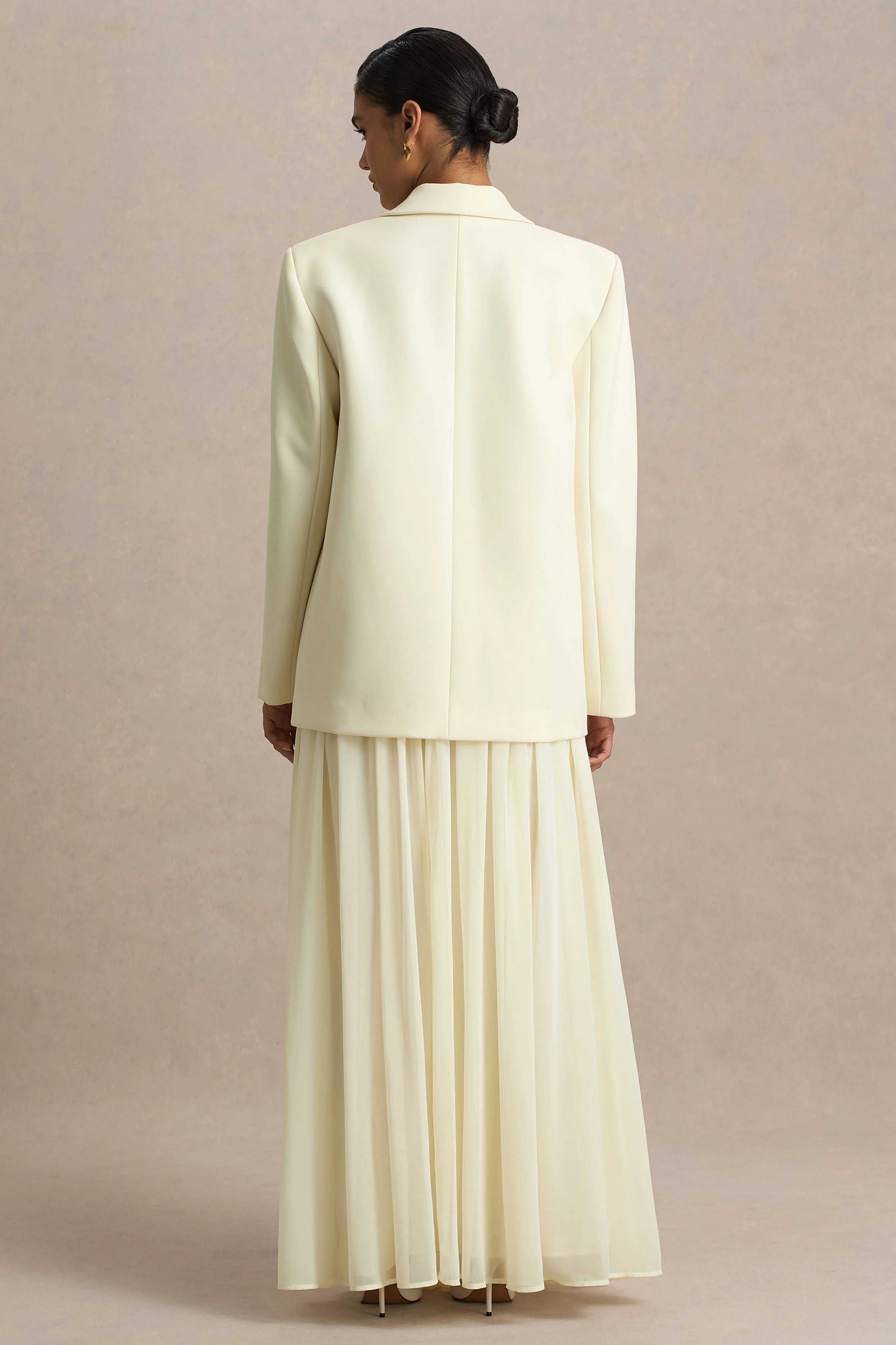 Spencer | Cream Chiffon Pleated Maxi Skirt