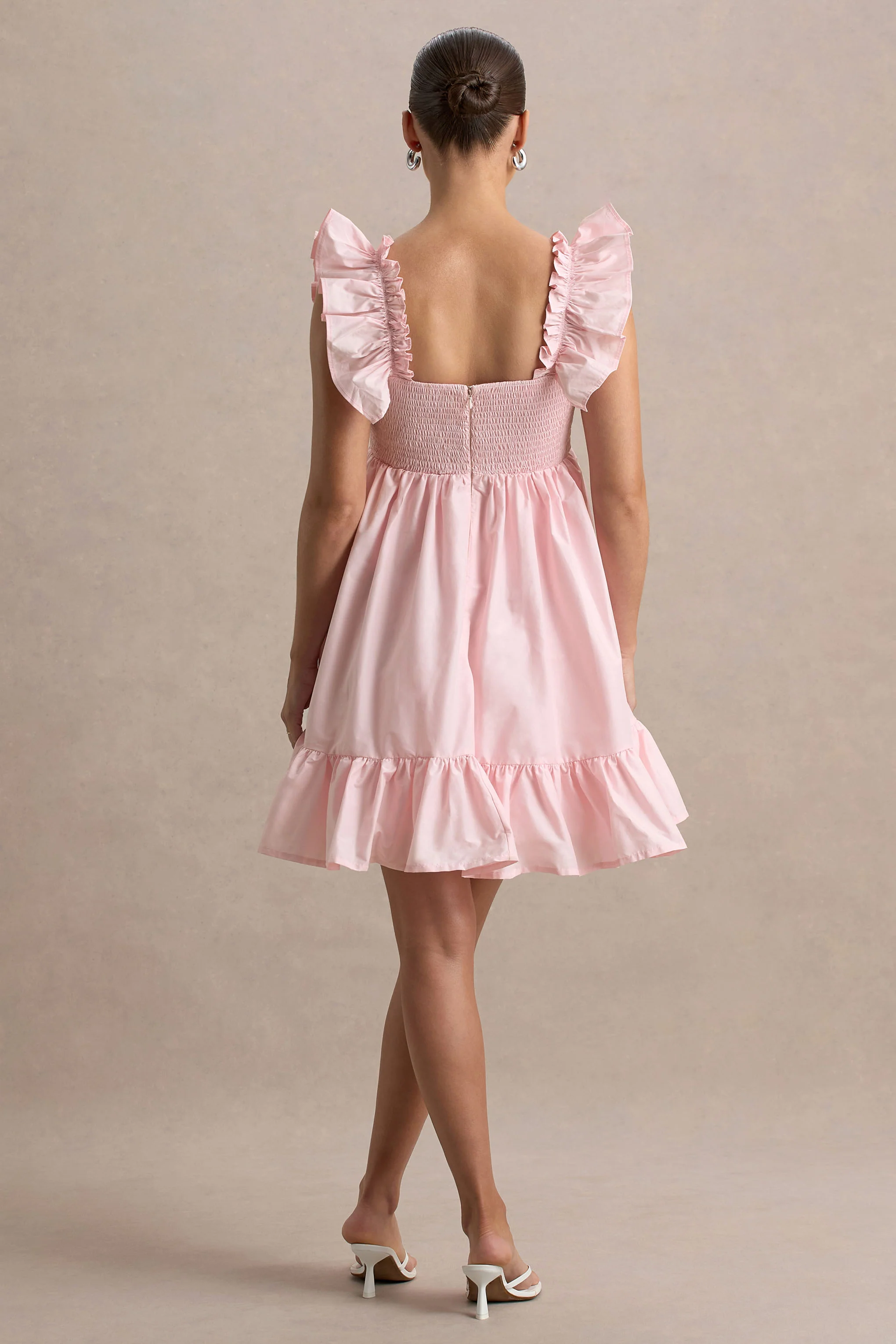 Dolly Daze | Blush Ruffle Sleeve Babydoll Maternity Mini Dress