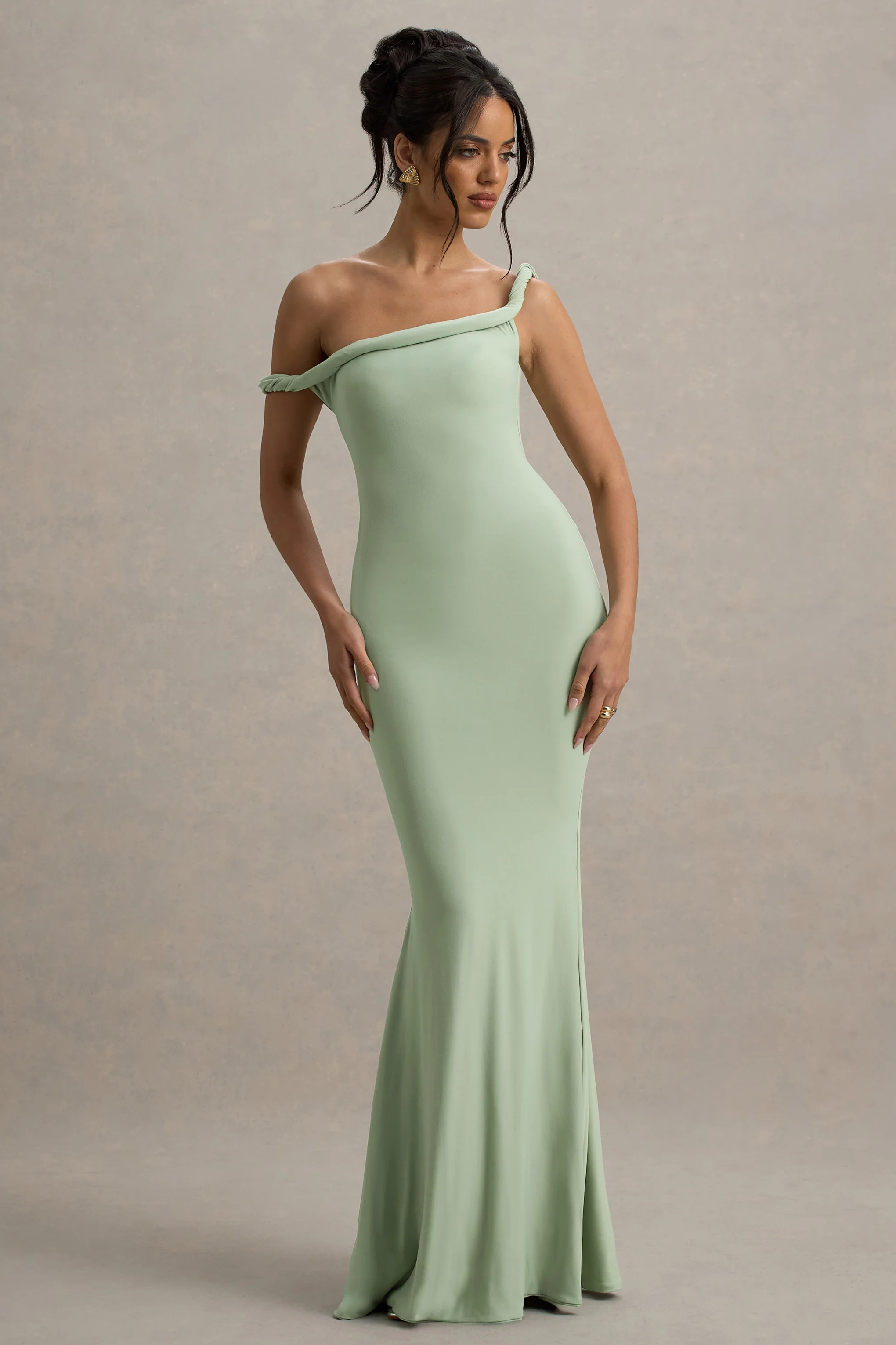 Lita | Light Green Twisted Asymmetric Maxi Dress